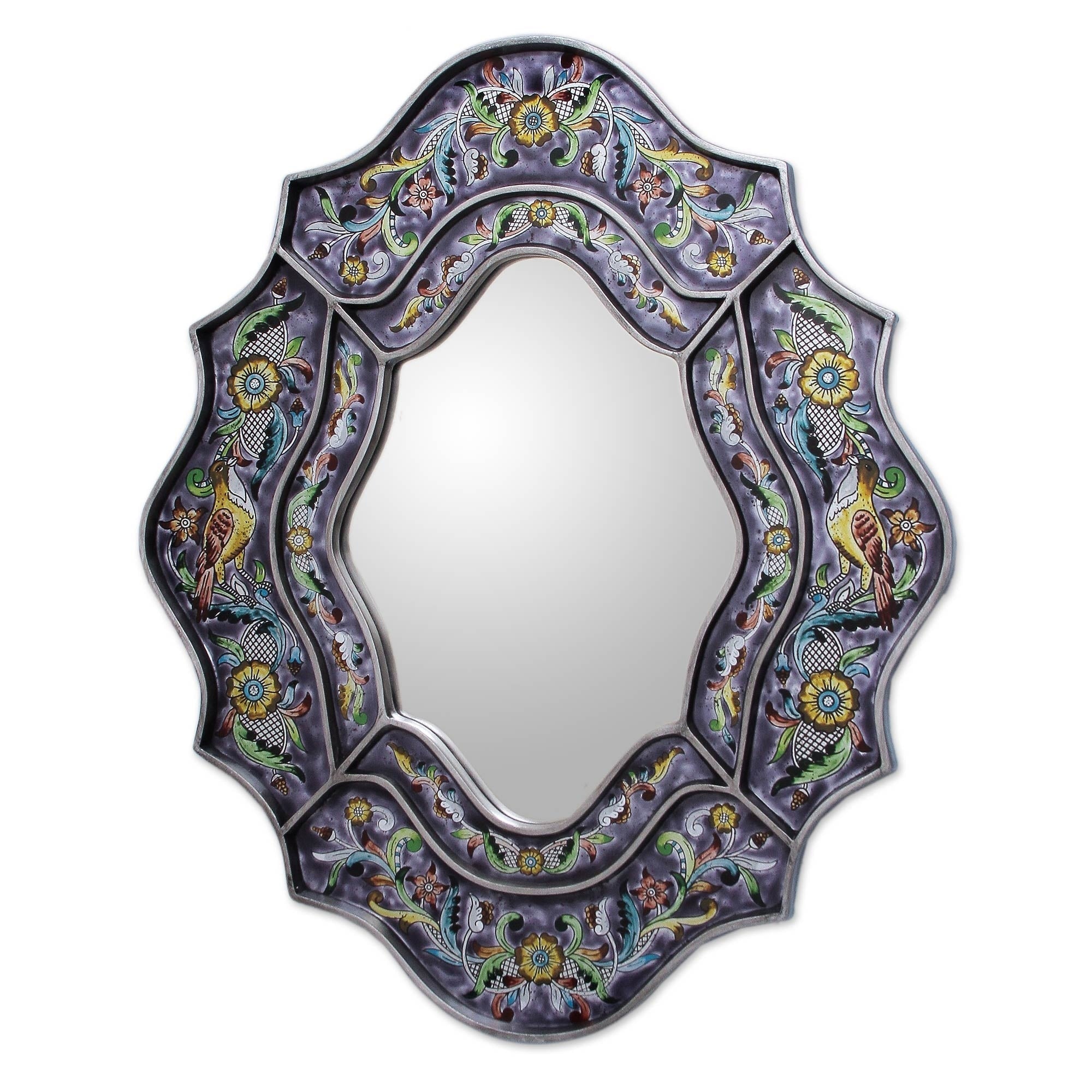 Spring Violets Lend A Note Of Purple To The Multicolor Reverse Painted Glass Elegant Silver Gilt Decor Accent Wall Mirror Peru