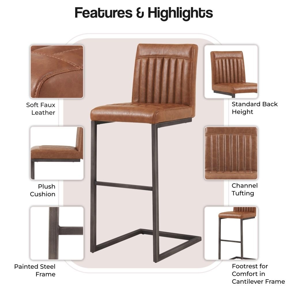 Ronan Pu Leather Bar Stool Set Of 2