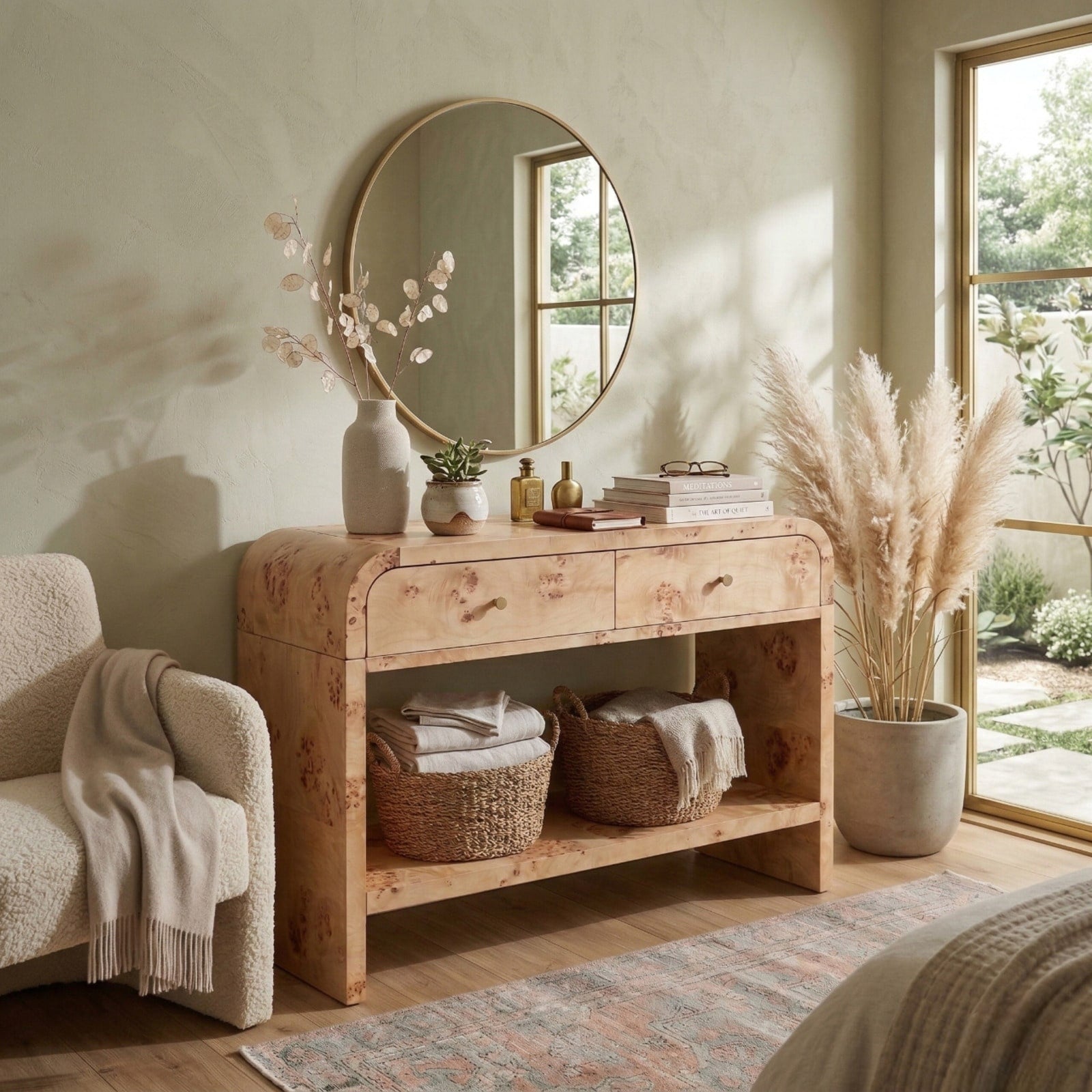 Npd Furniture Veyra Burl 2 Drawer Console Table Natural Burl