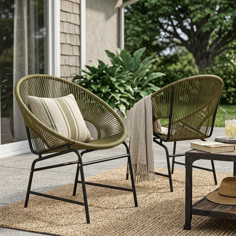 Nusa Pe Rattan And Iron Frame Outdoor Patio Wicker Chair Set Of 2