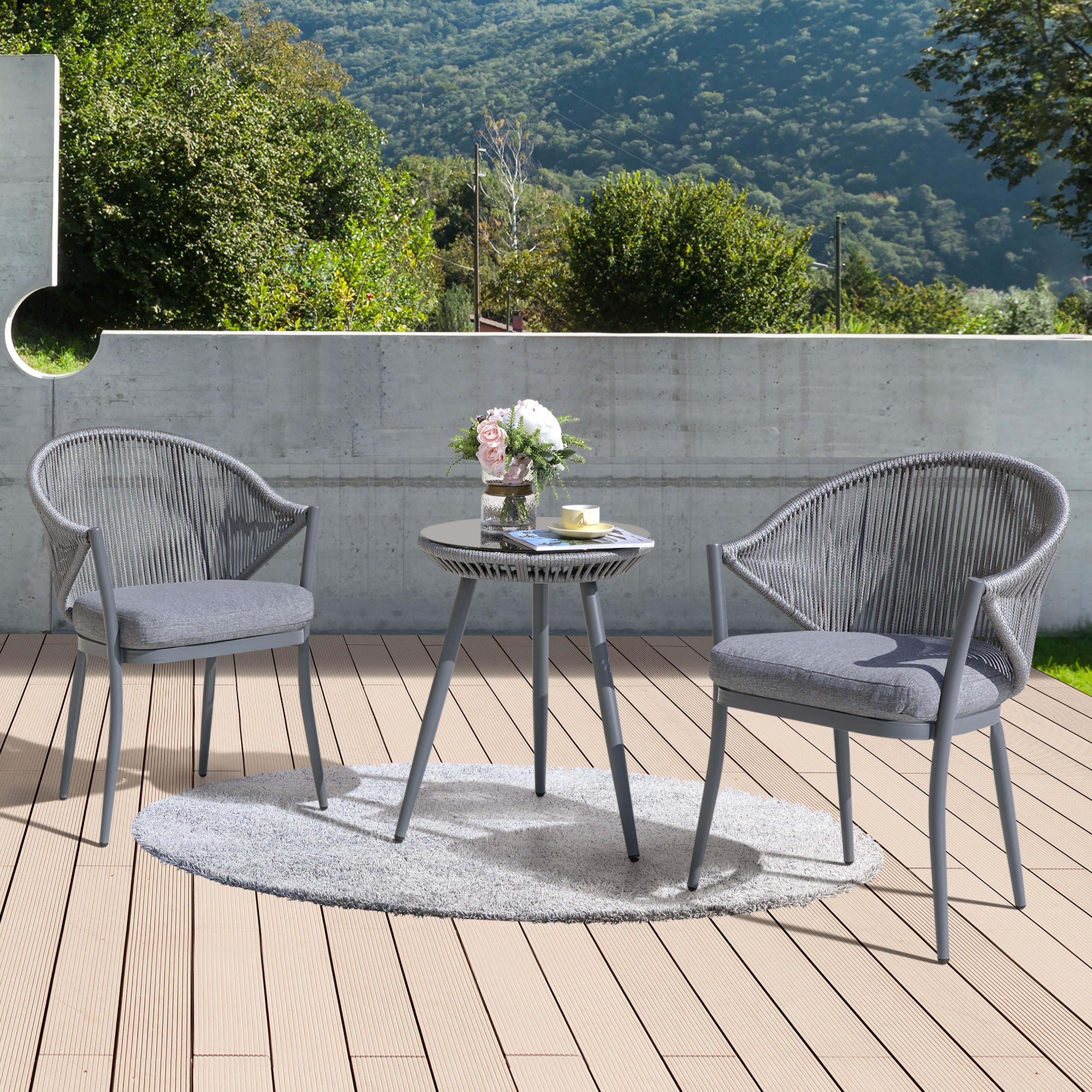 Nuu Garden 3 Piece Patio Furniture Bistro Set With Coffee Cushions