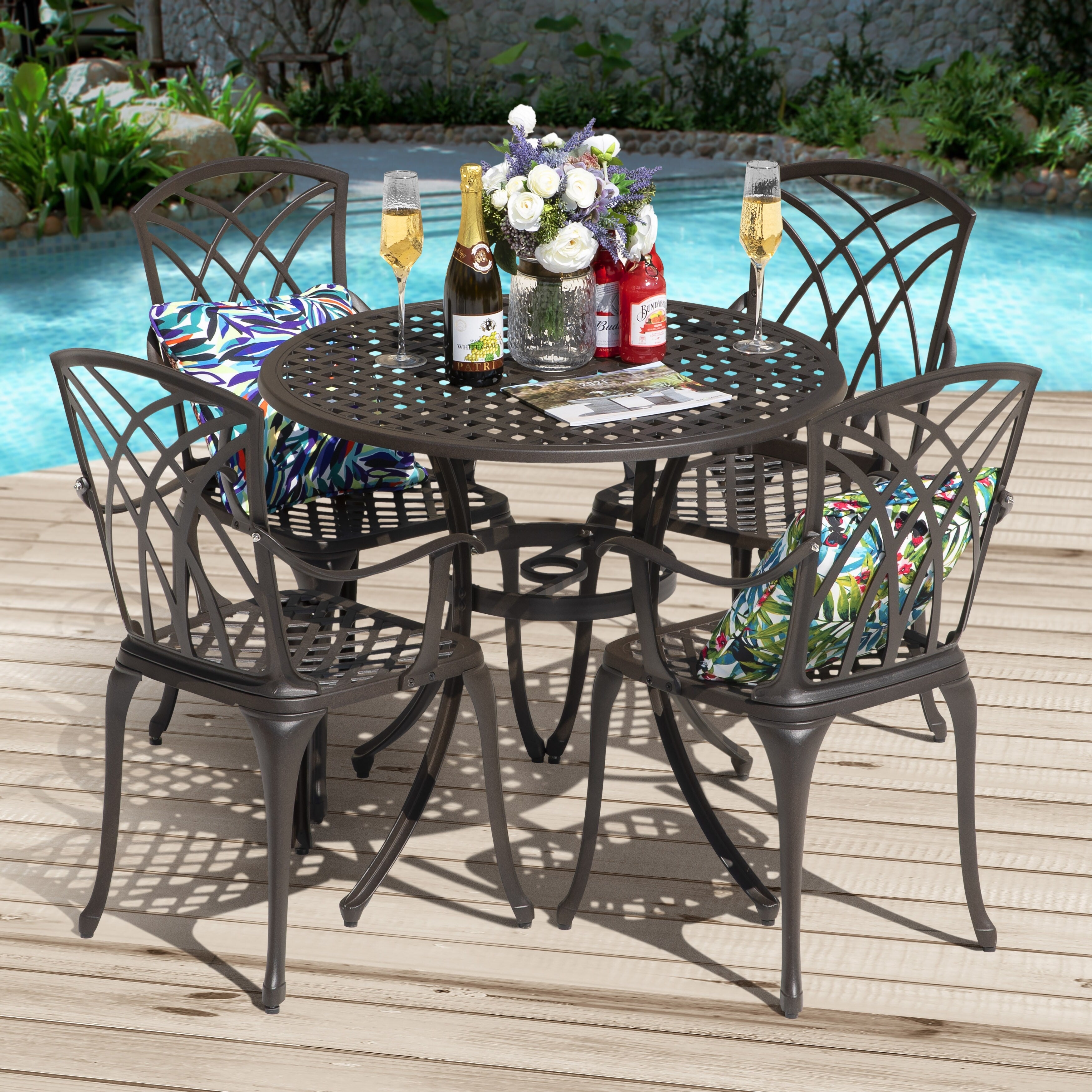 Nuu Garden 5 Piece Cast Aluminum Patio Dining Set For Yard Porch Balcony