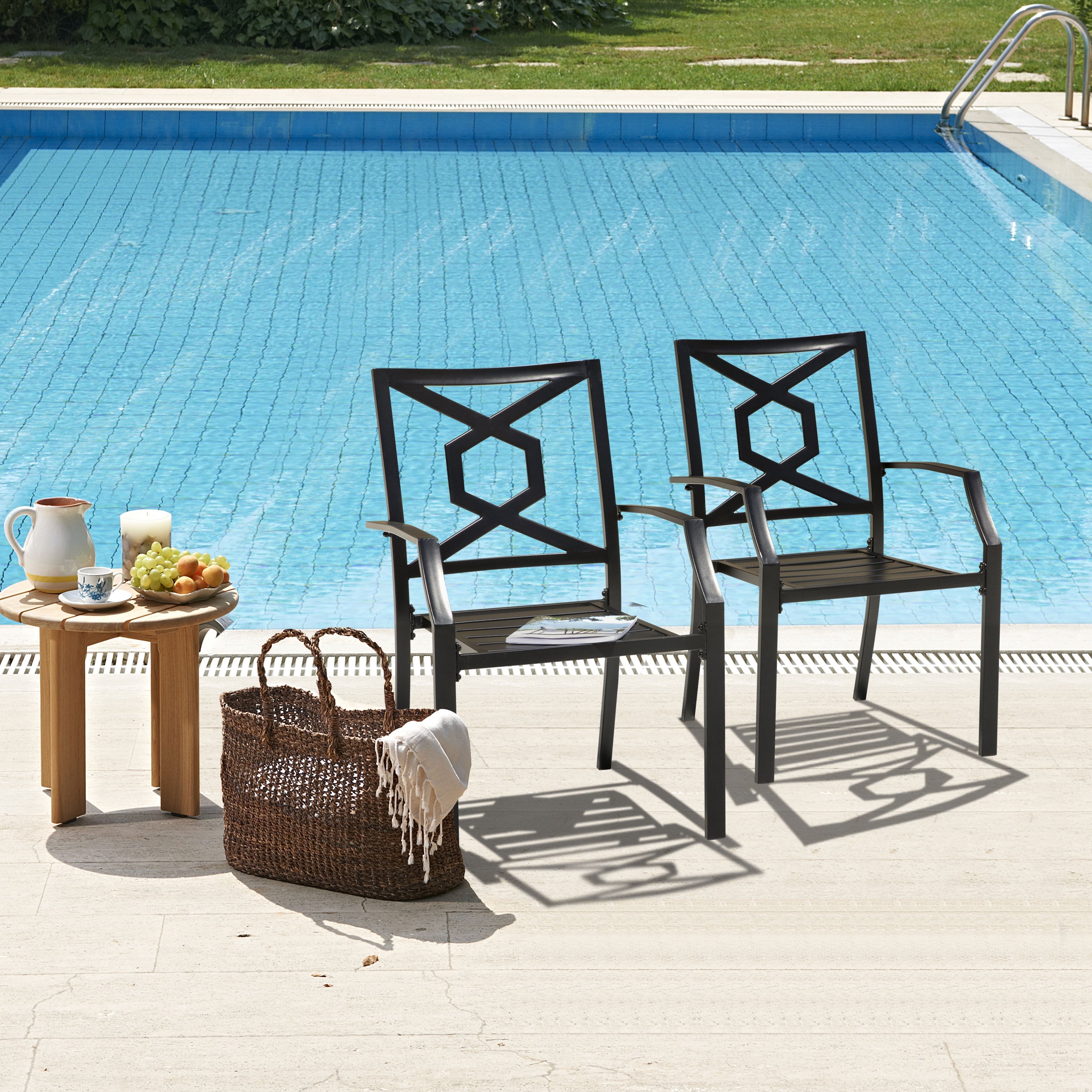 Nuu Garden Outdoor Metal Frame Stackable Chair 2 Piece Black