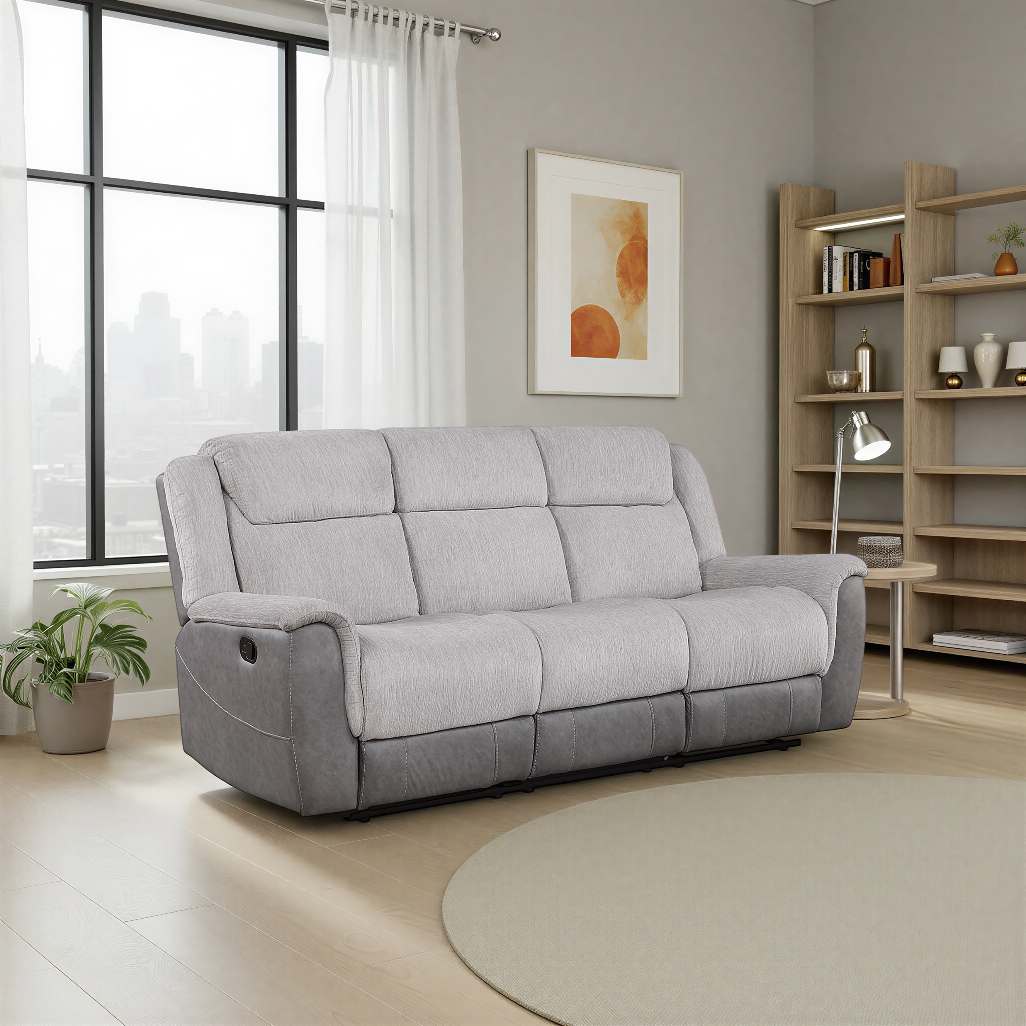 Nadalia 86 Chenille Microfiber Manual Double Reclining Sofa