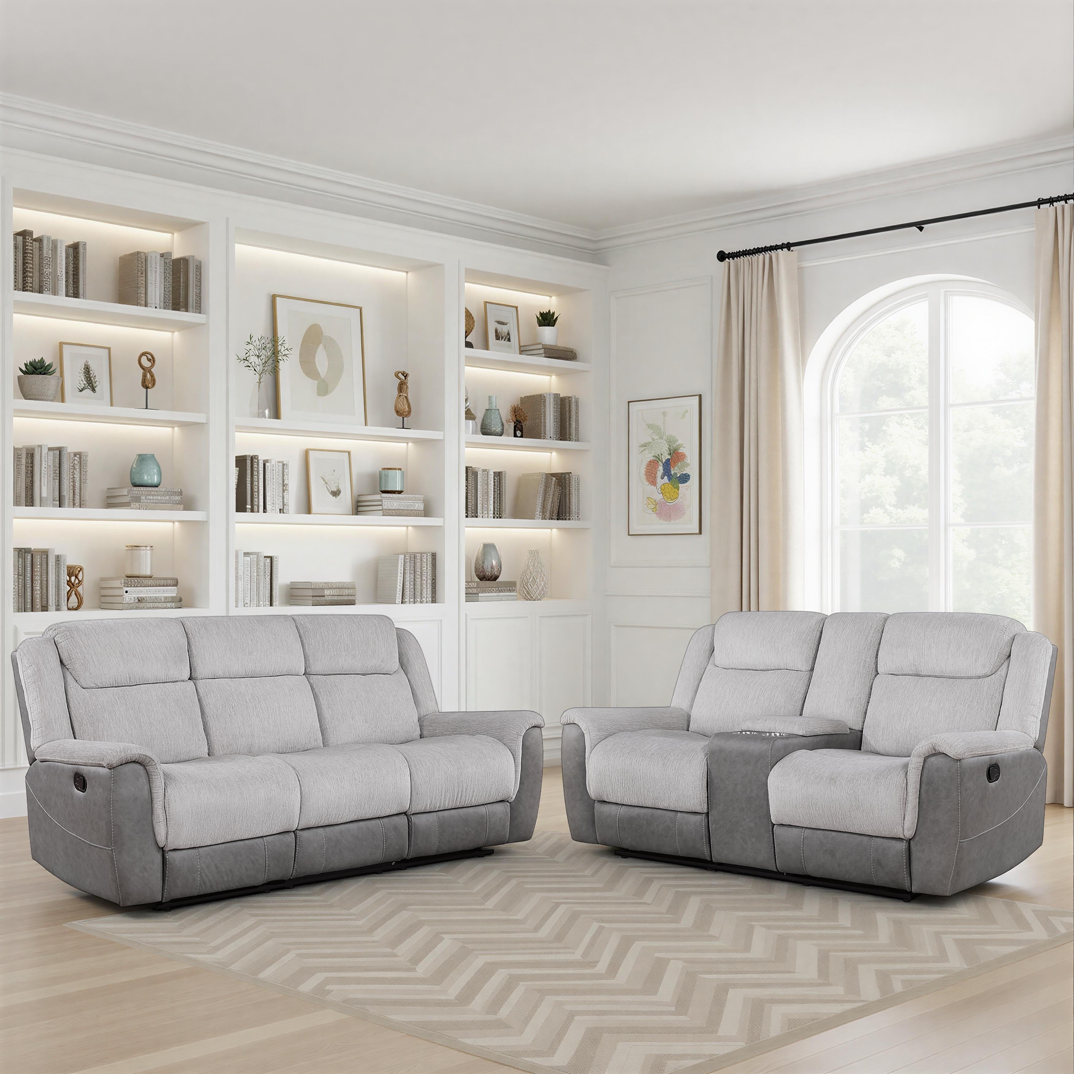 Nadalia Dual Fabric 2 Piece Manual Reclining Living Room Sofa Set