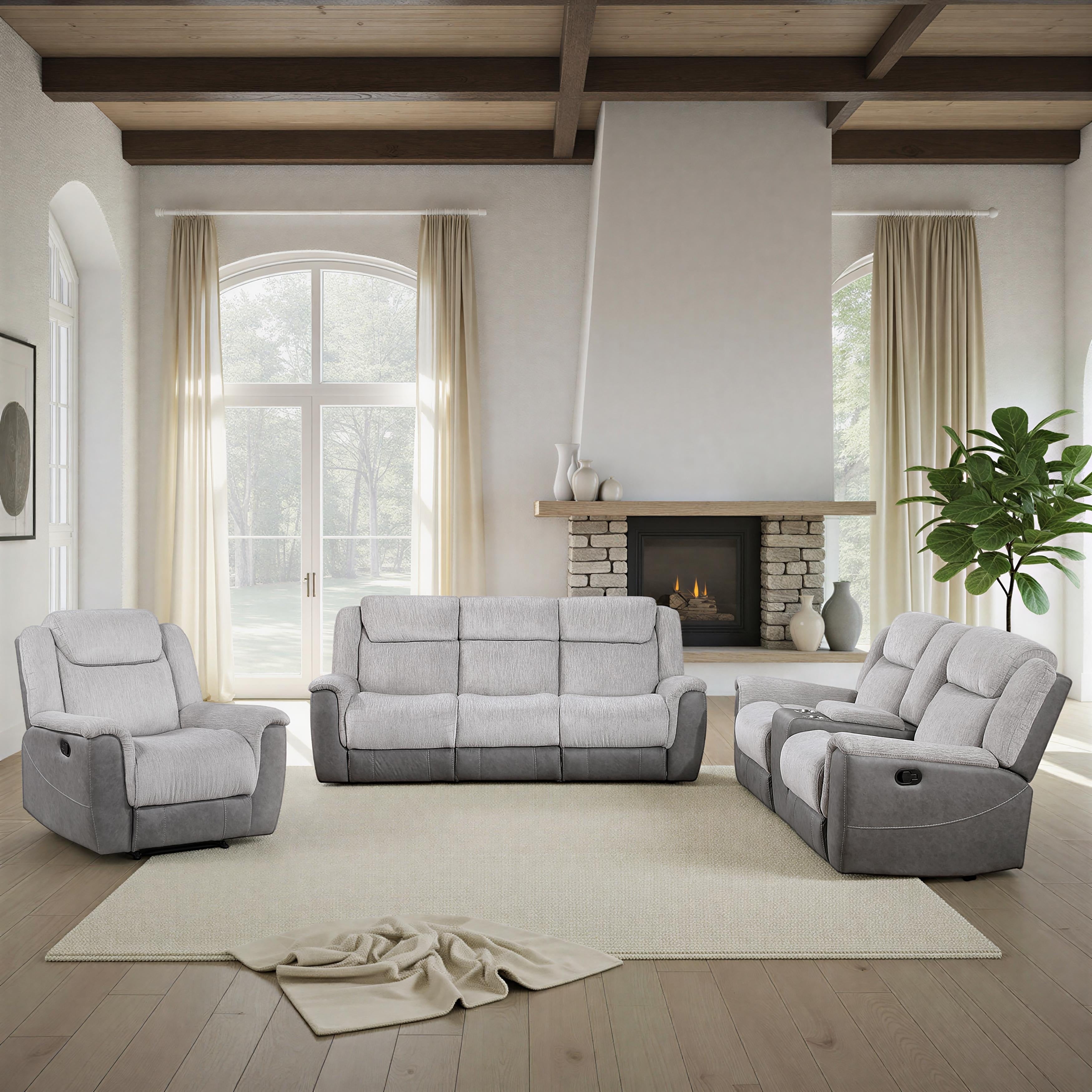 Nadalia Dual Fabric 3 Piece Manual Reclining Living Room Sofa Set