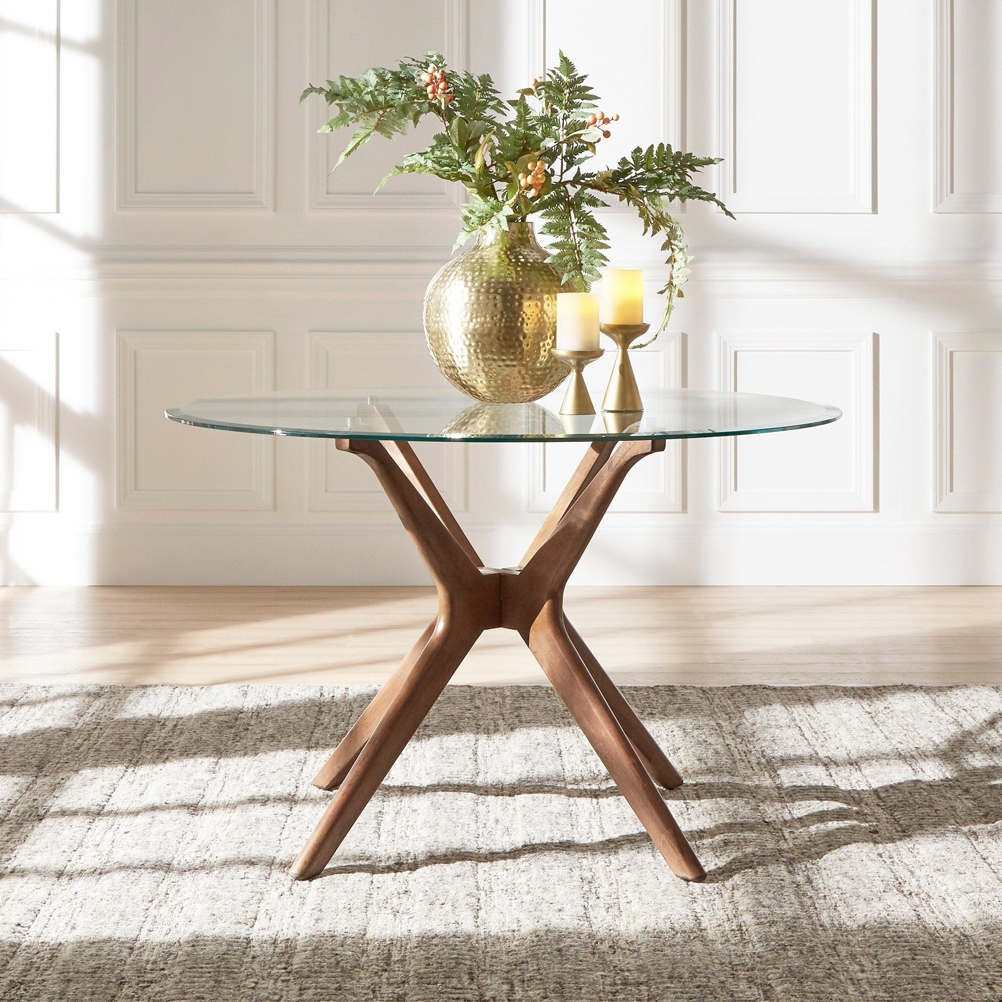 Nadine Mid Century Walnut Finish Round Dining Table By Inspire Q Modern