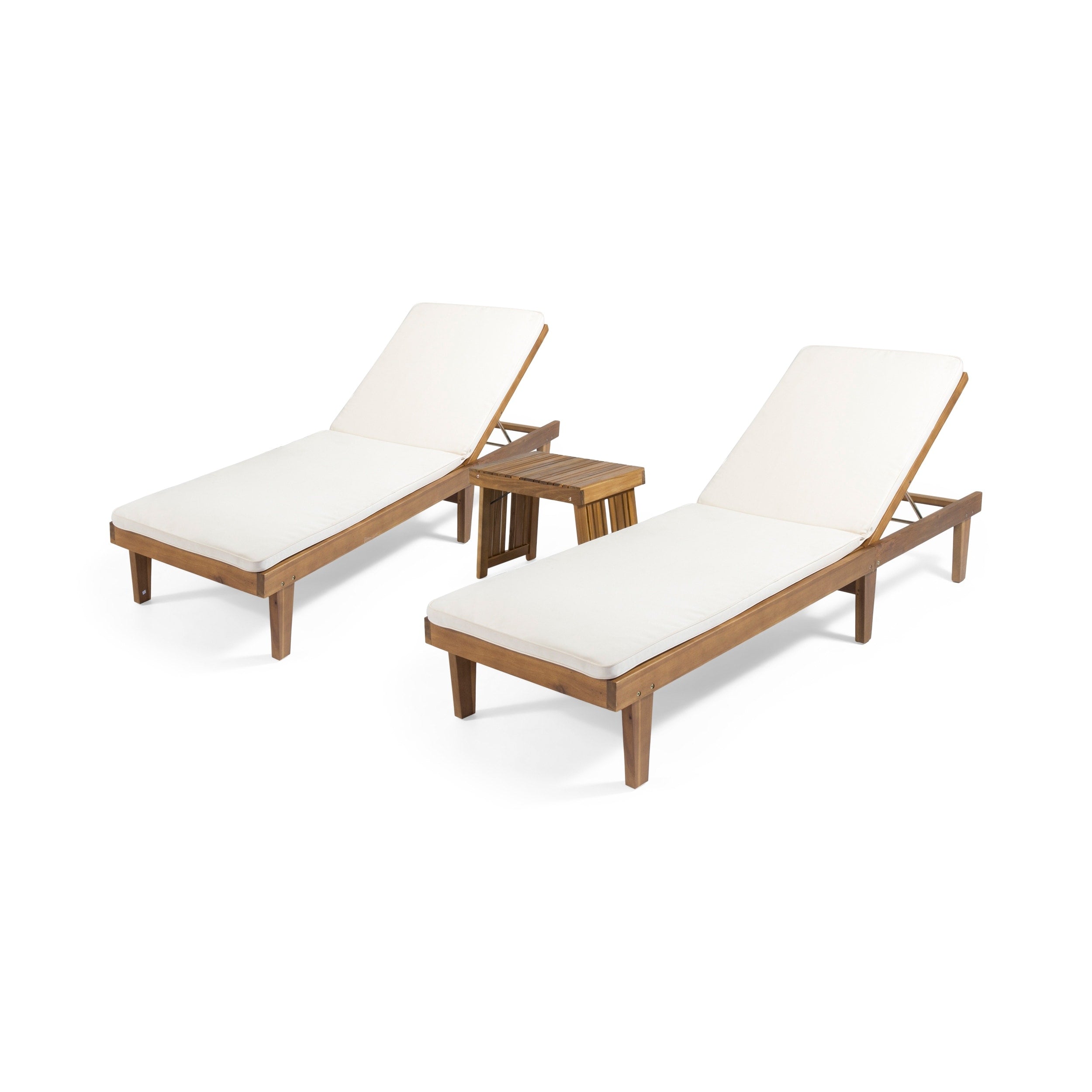 Nadine Outdoor Acacia Wood 3 Piece Chaise Lounge Set With Water Resistant Cushions By Christopher Knight Home