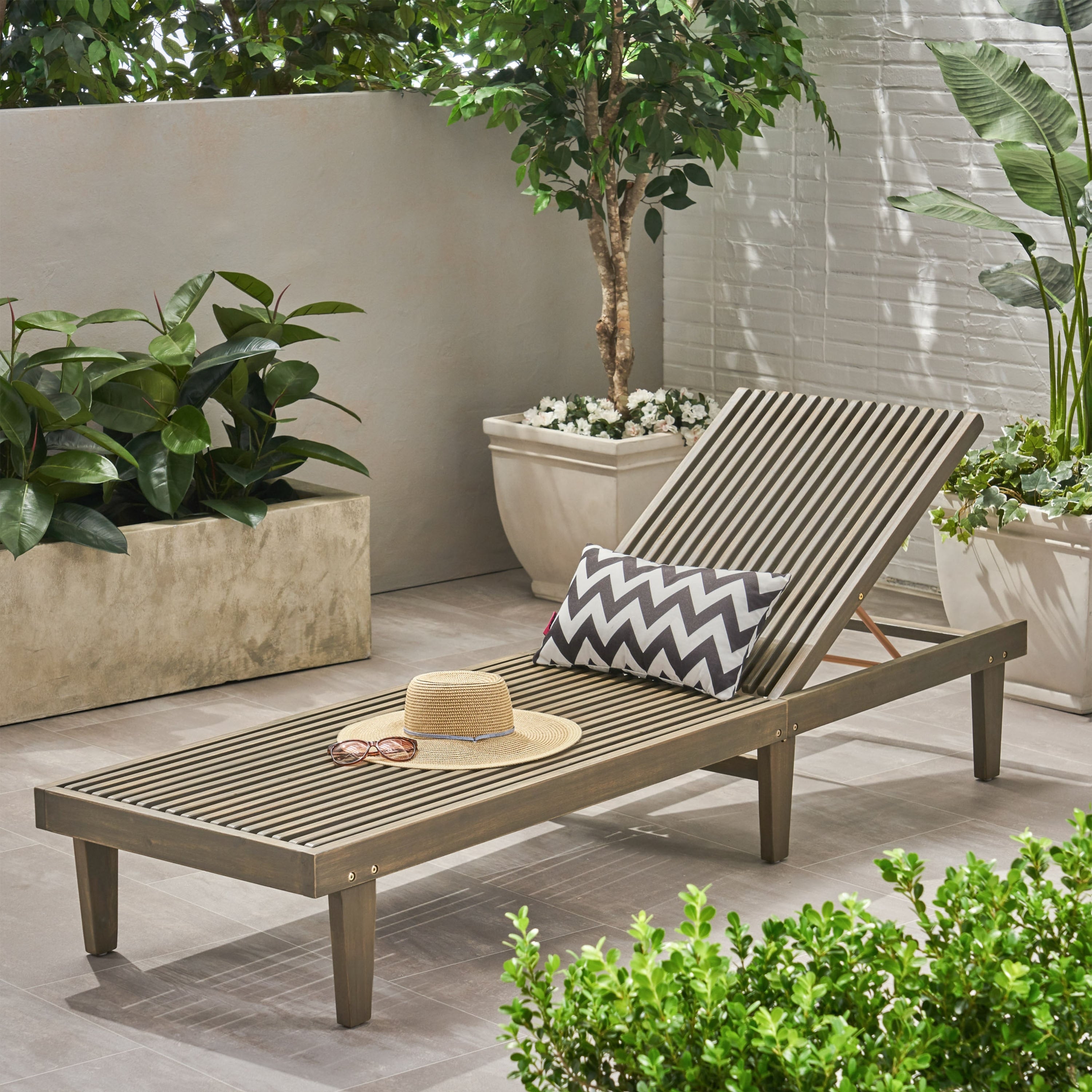 Christopher Knight Home Nadine Wood Adjustable Outdoor Chaise Lounge