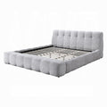 Nah Queen Platform Bed With Bench Grid Tufted Channeled Gray Chenille