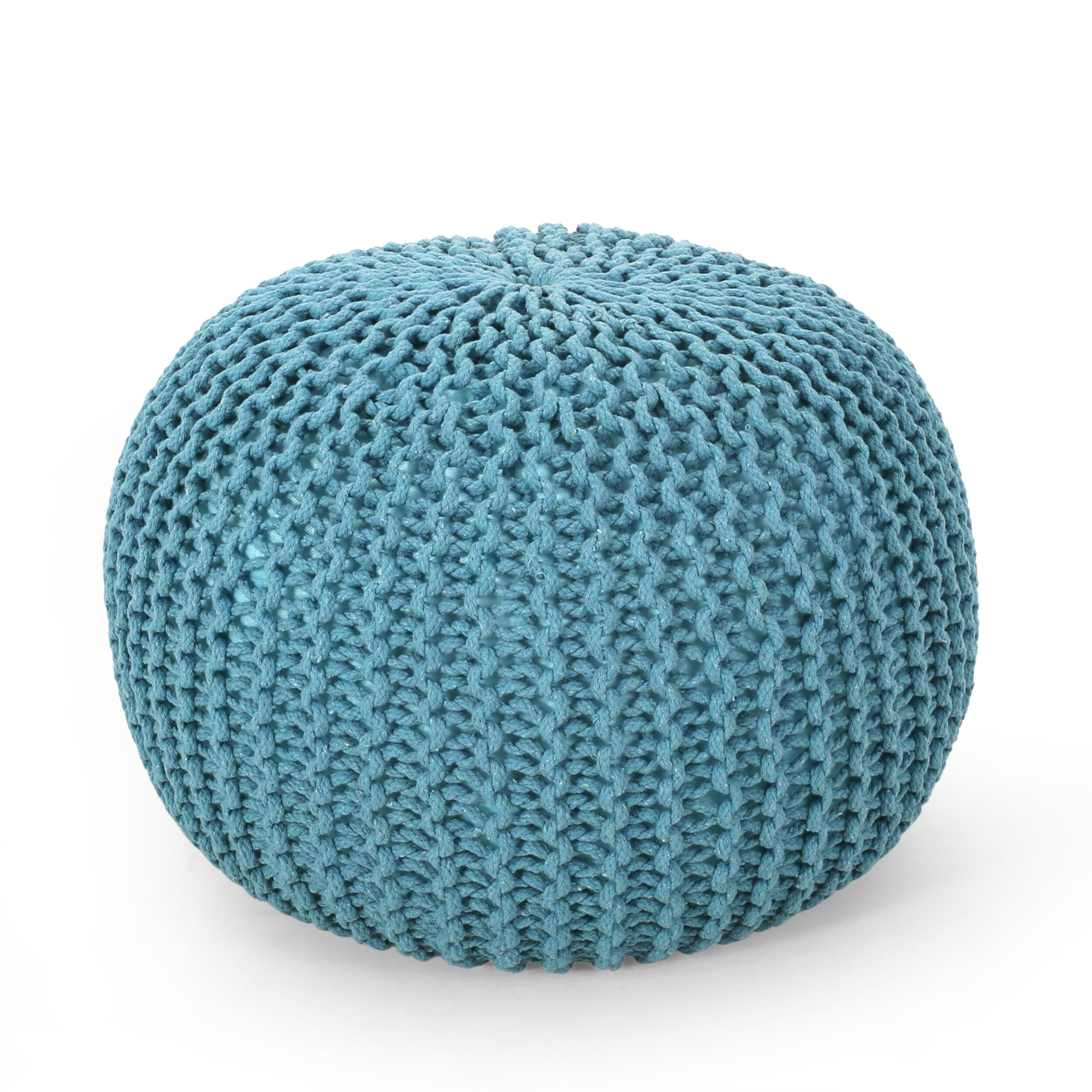 Nahunta Modern Knitted Cotton Round Pouf By Christopher Knight Home
