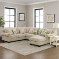 Nailhead Trim Fabric Upholstered Sectional Sofa With Rolled Armrests Beige