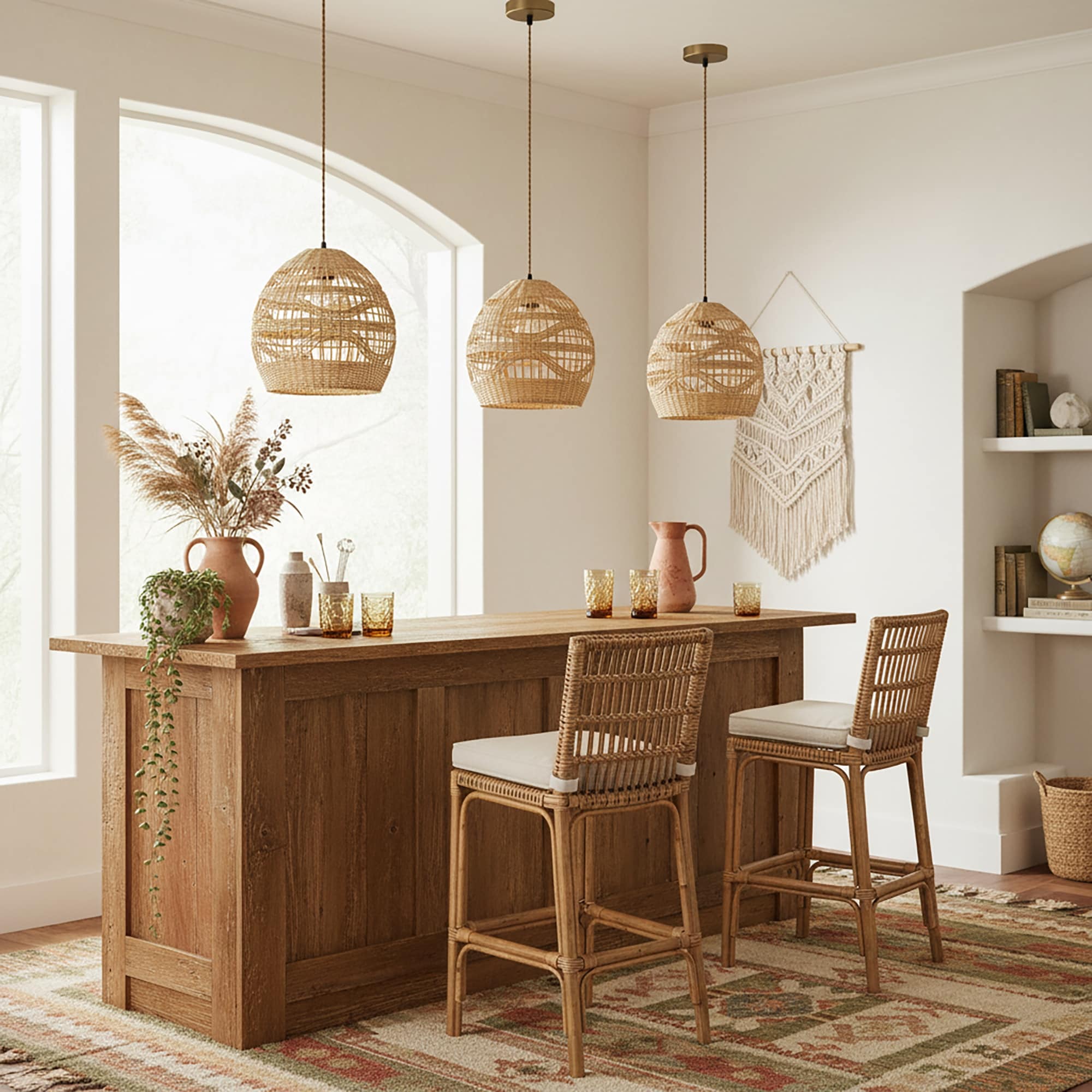 Nala1 Light Rattan Dome Pendant Coastal Boho Handwoven 12 Wide