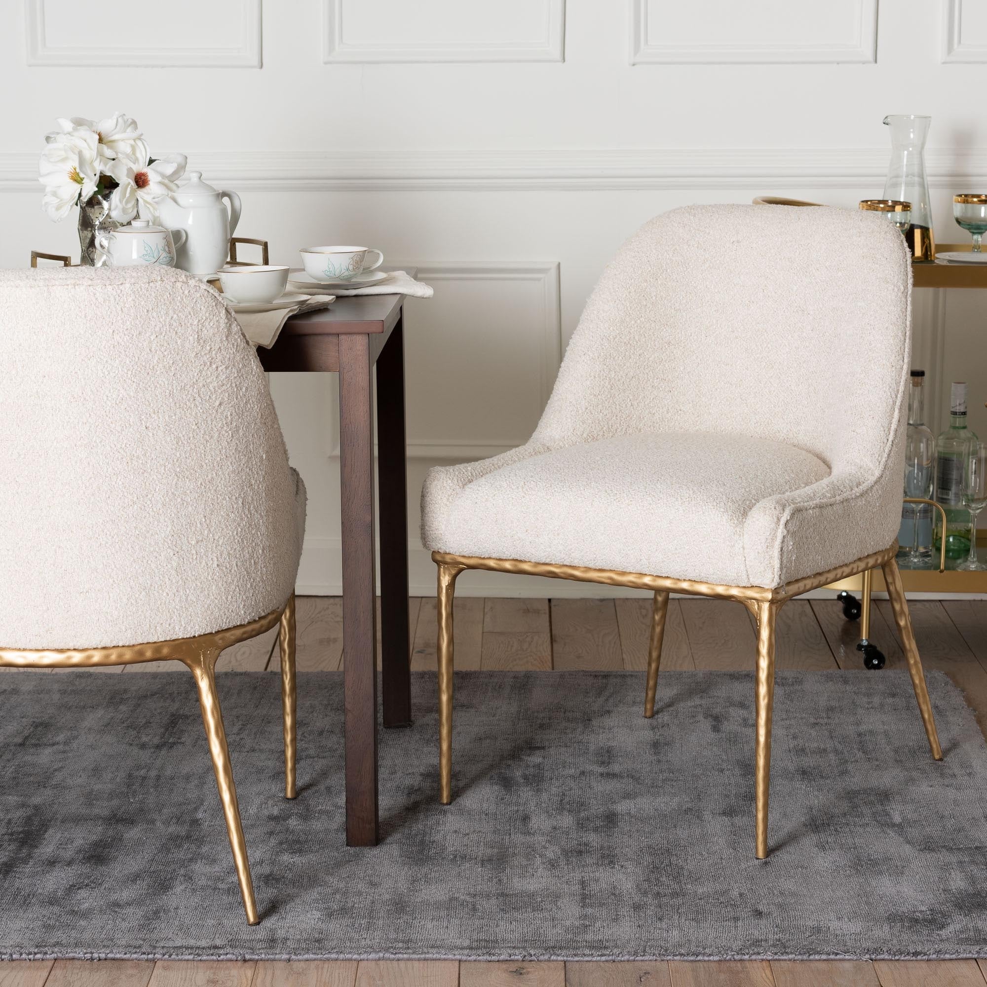 Nalima Dining Chair Modern Boucle Accent Side Chair With Hand Forged Metal Frame And Wingback Seat