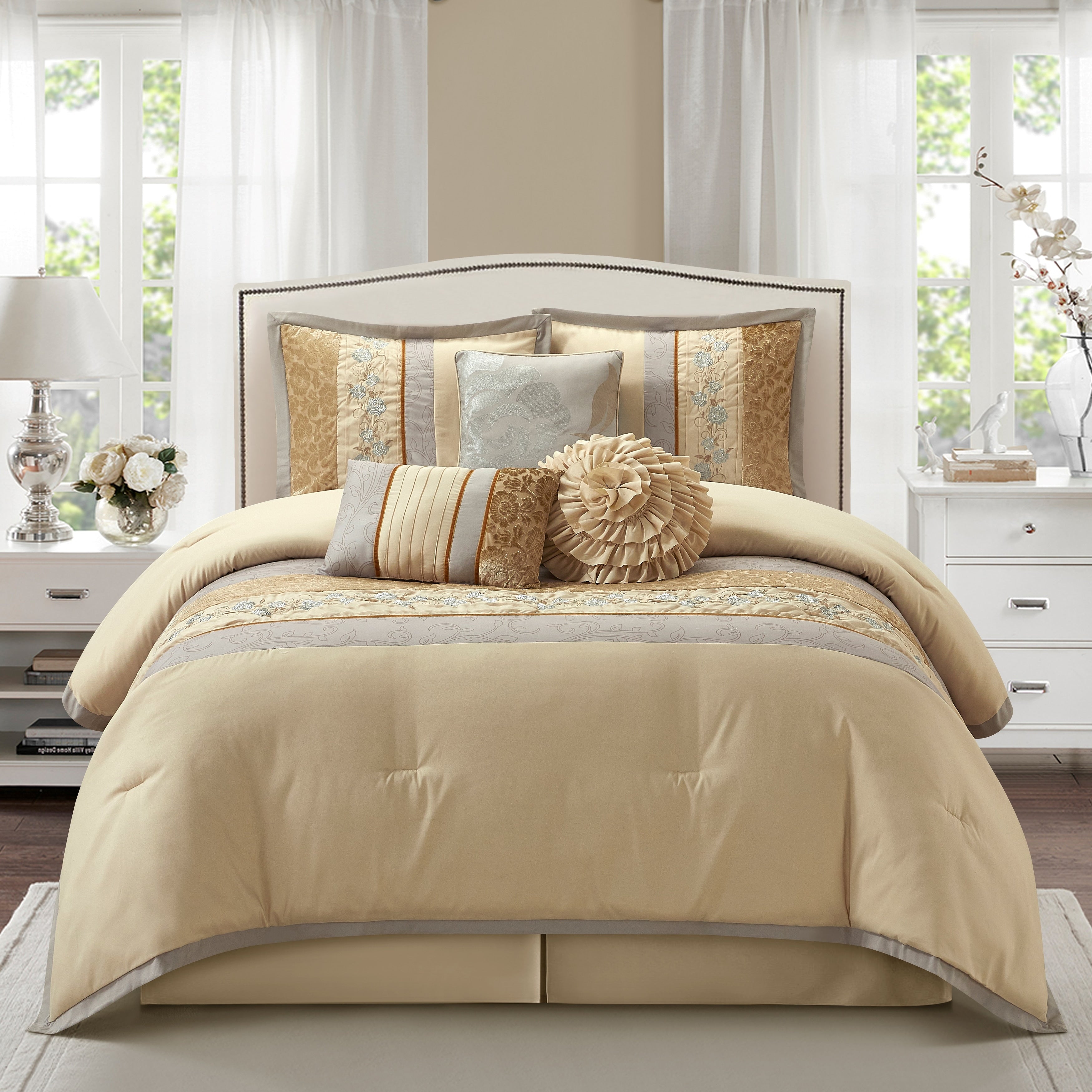 Nanshing Riley Sand 7 Piece Bedding Comforter Set Brown Sand