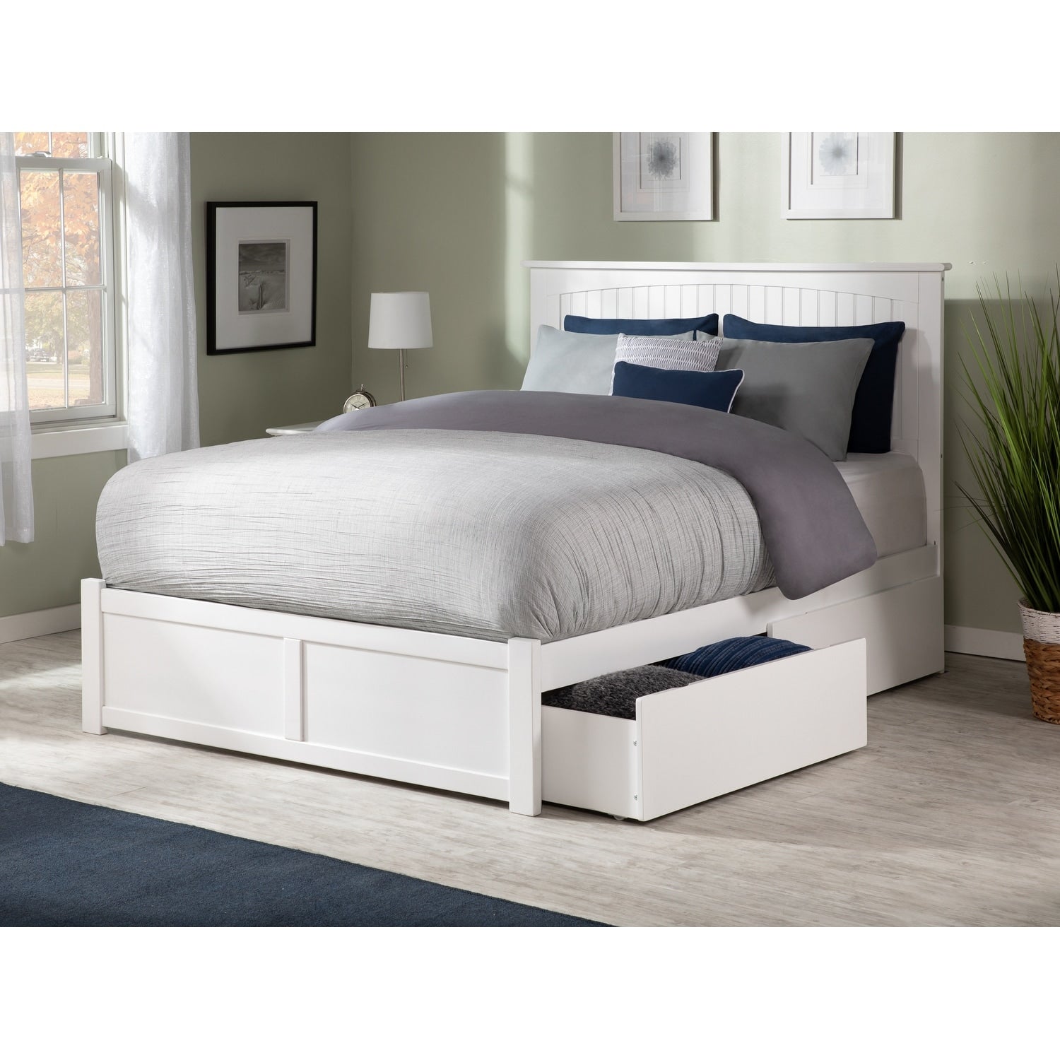 Atlantic Nantucket White Full Size Flat Panel Foot Board With 2 Urban Bed Drawers