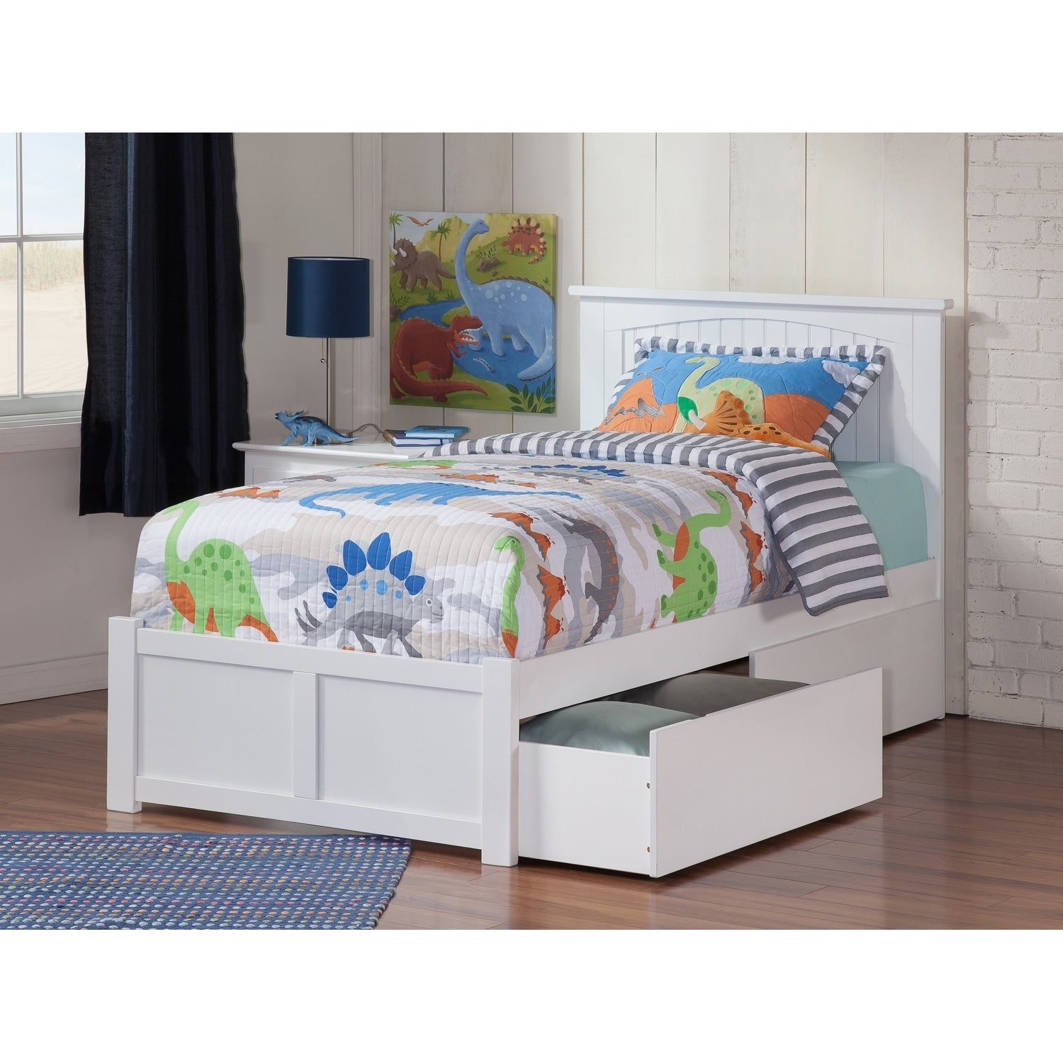 Atlantic Nantucket White Twin Xl Flat Panel Footboard Bed With 2 Urban Bed Drawers
