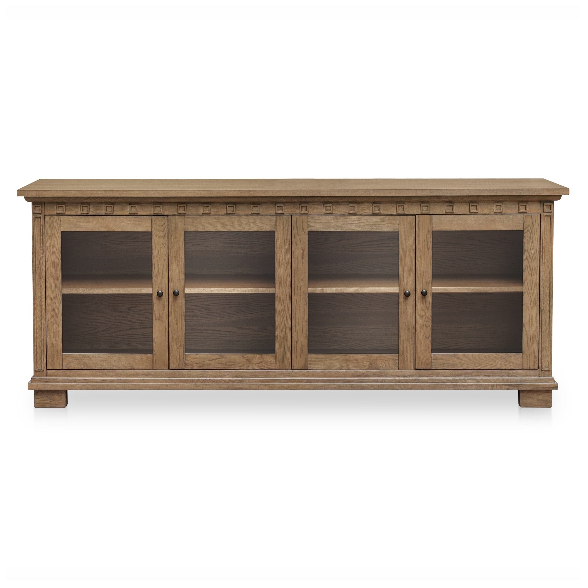Naomi Sideboard Rectangular Solid Ash Four Tempered Glass Doors Molding Detail Adjustable Shelves Brown