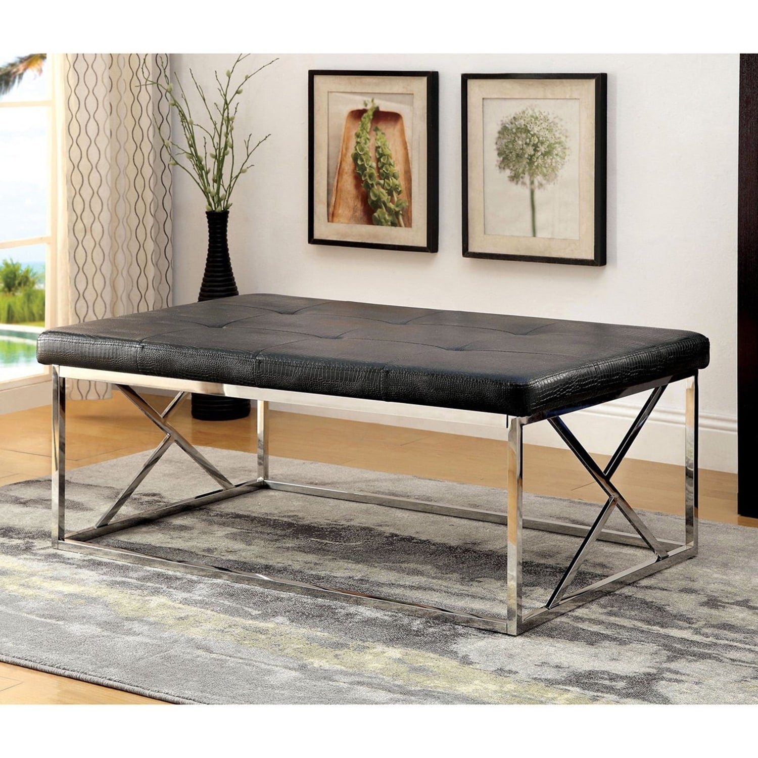 Furniture Of America Nara Contemporary Tufted Leatherette Accent Bench