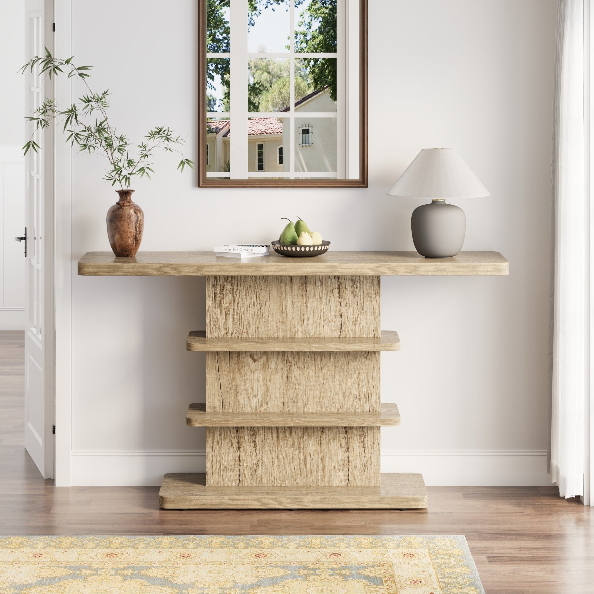 Narrow Console Table Entryway Table With 2 Tier Open Storage Shelves Rustic Corridor Table Hallway Table