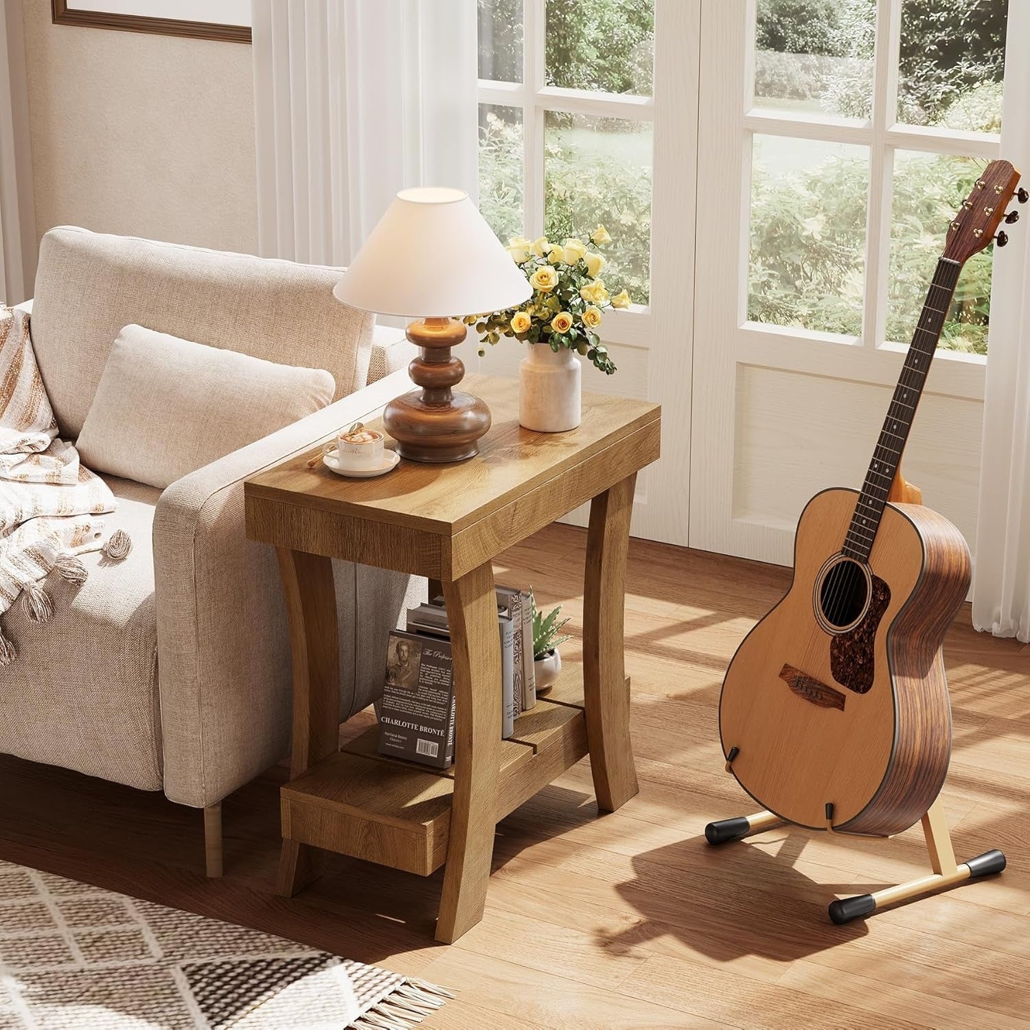 Narrow Side Table With Shelf 2 Tier Small Rectangular End Tables For Living Room For Bedroom 11.81 D X 23.62 W X 23.62 H