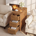 Narrow Solid Wood End Table With 3 Drawers Fluted Side Table Slim Sofa Side Table For Small Spaces Nightstand With Storage