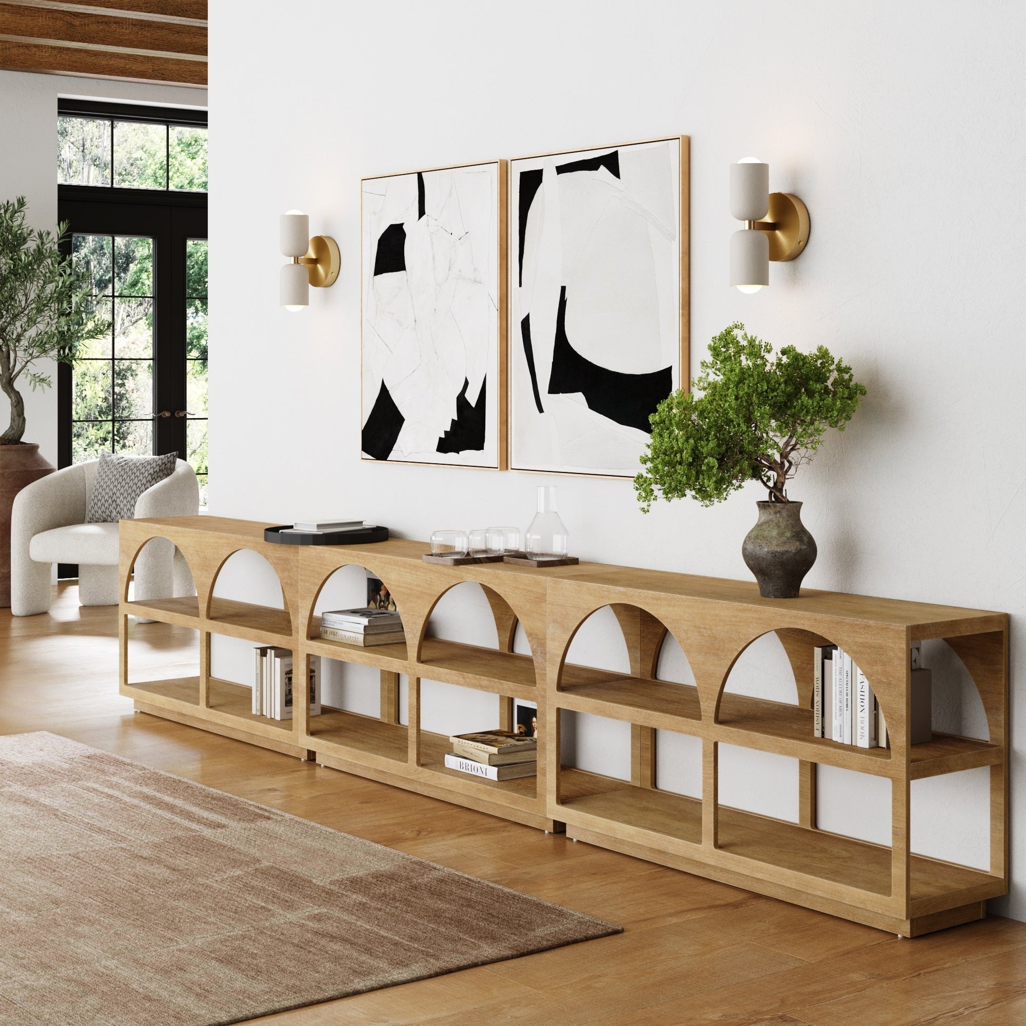 Nathan James Ford Modern Console Table Or Arched Storage Cabinet With Open Shelf Storage