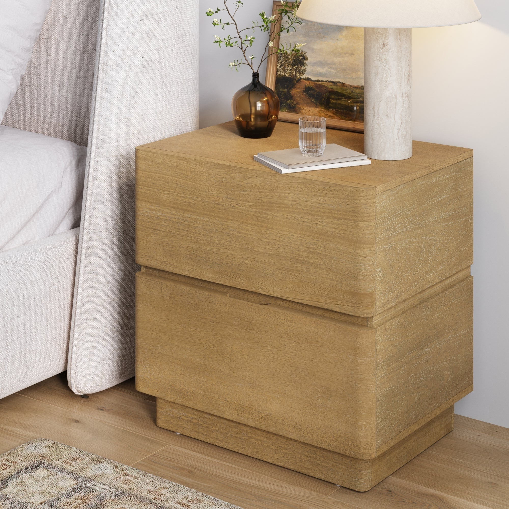 Nathan James Rivelle Minimalist Solid Wood Bedside Table Or Nightstand With 2 Drawers