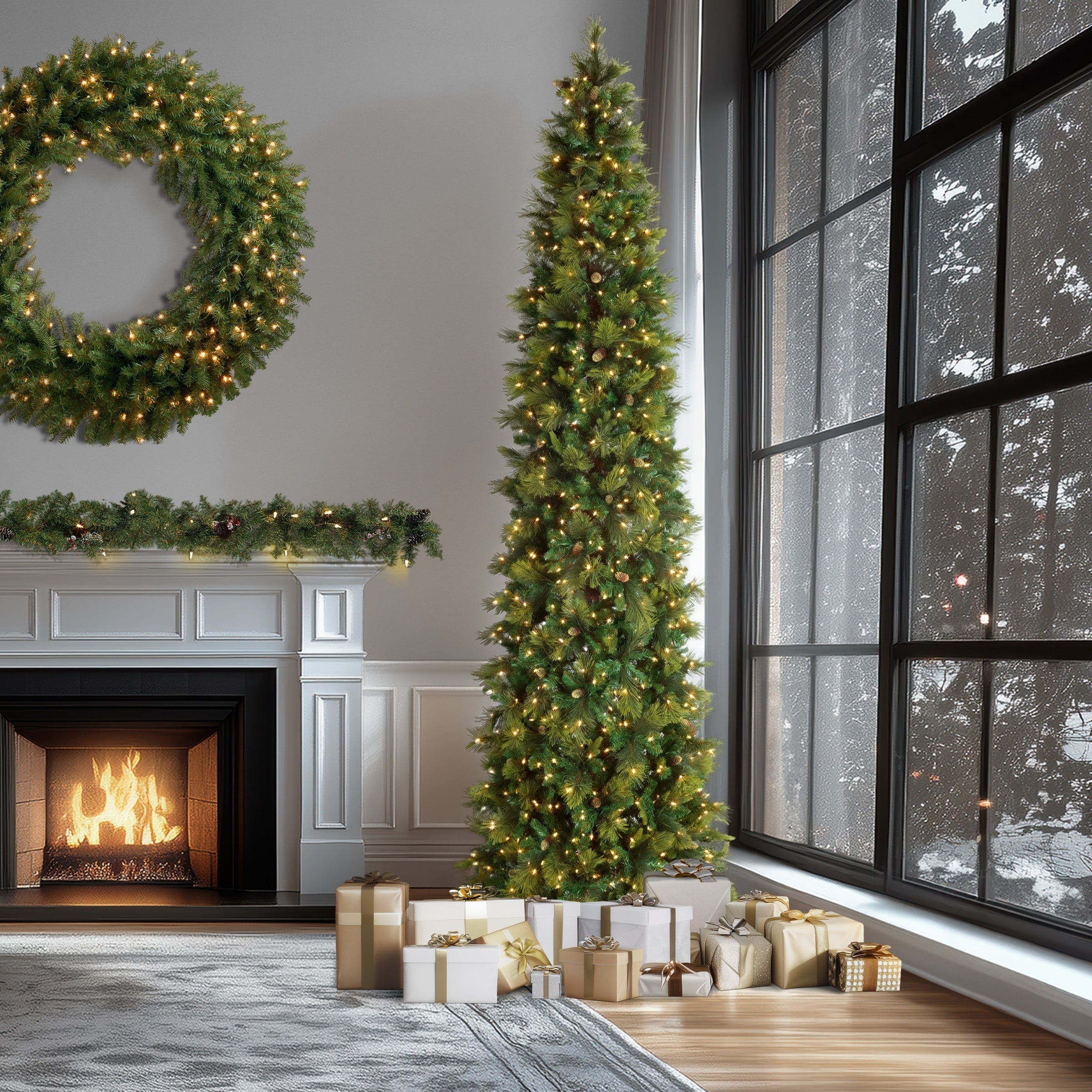 12 Ft. Carolina Pine Slim Tree With Clear Lights