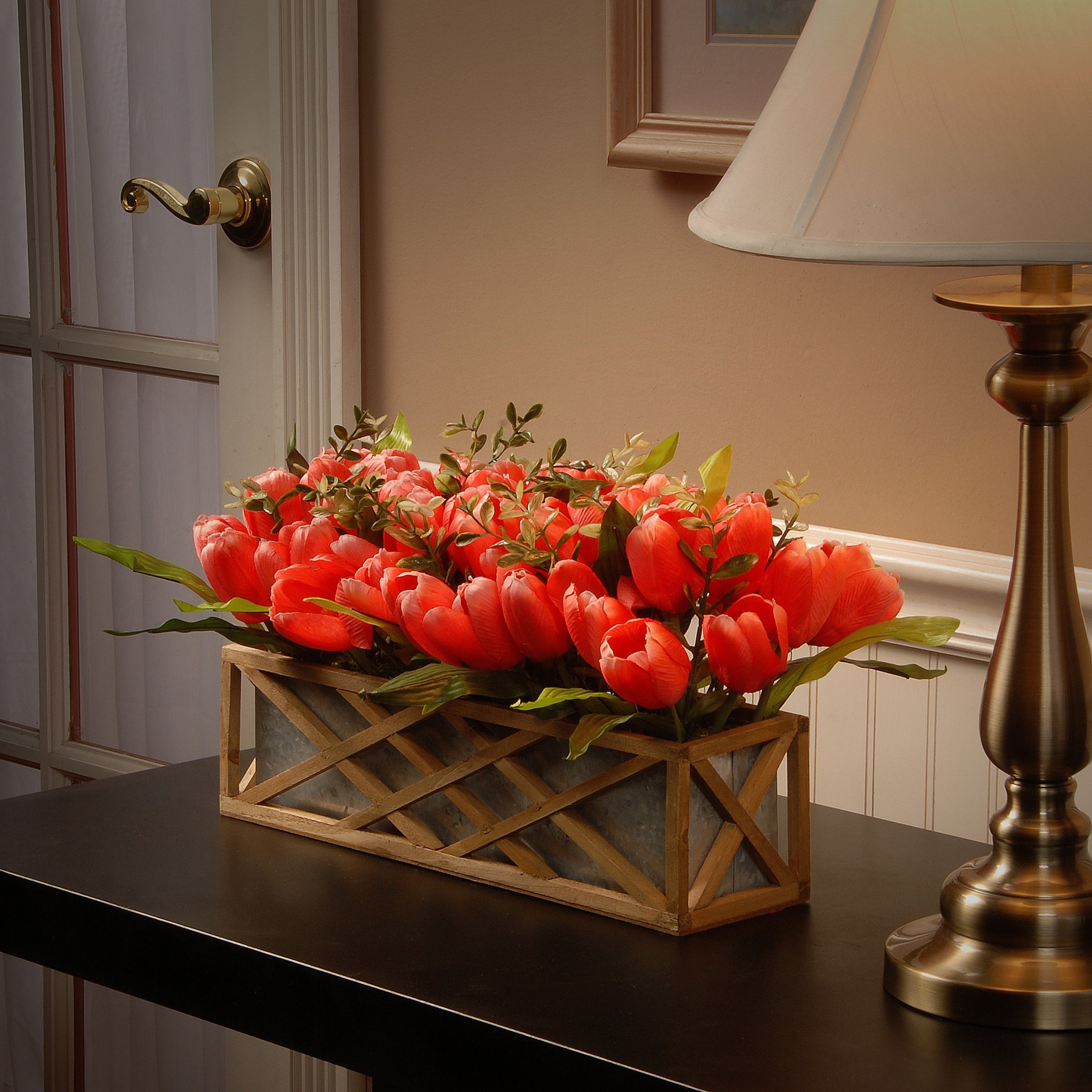 20 Inch Artficial Pink Tulip Arrangement In Planter