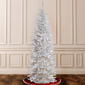 6.5 Foot White Fir Pencil Tree With Clear Lights