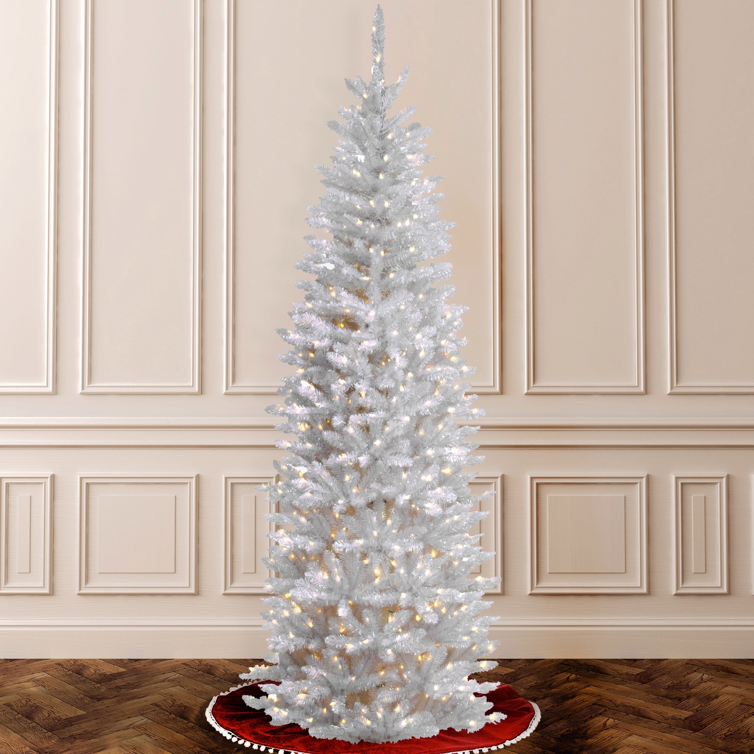 6.5 Foot White Fir Pencil Tree With Clear Lights