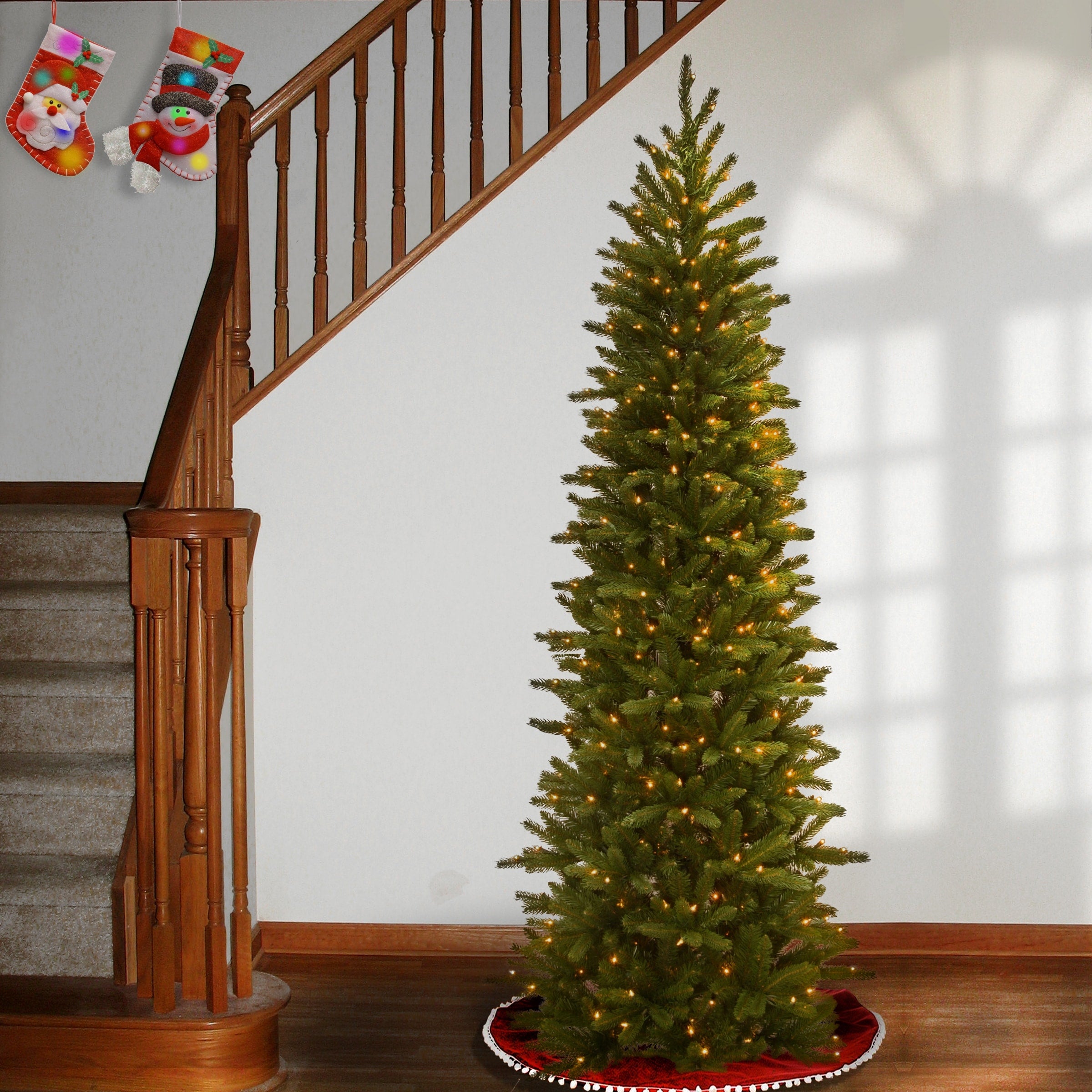 7.5 Ft. Grand Fir Pencil Slim Tree With Clear Lights