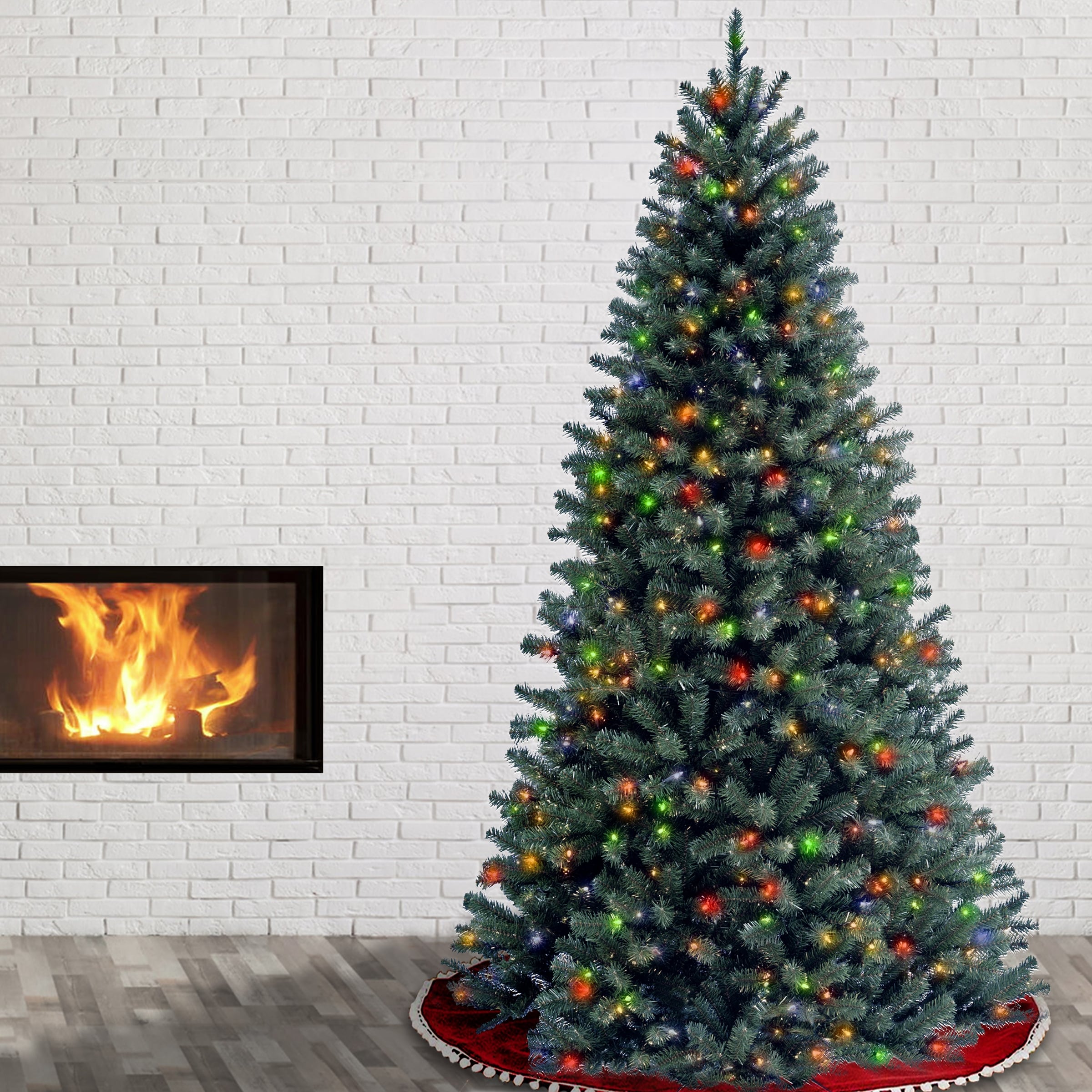 North Valley 7.5 Foot Artificial Blue Spruce Tree With Multicolor Lights