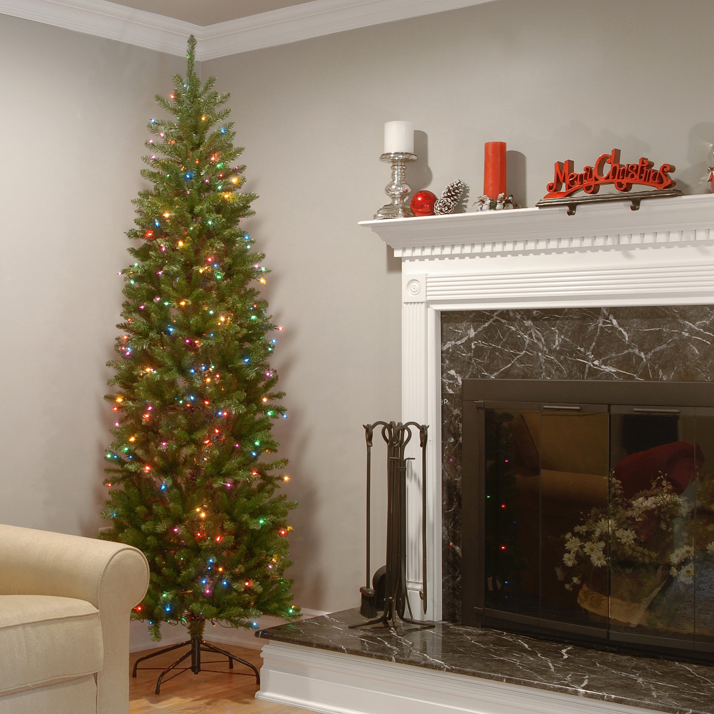 7.5 Foot Kingswood Fir Hinged Pencil Tree With 350 Multi Lights