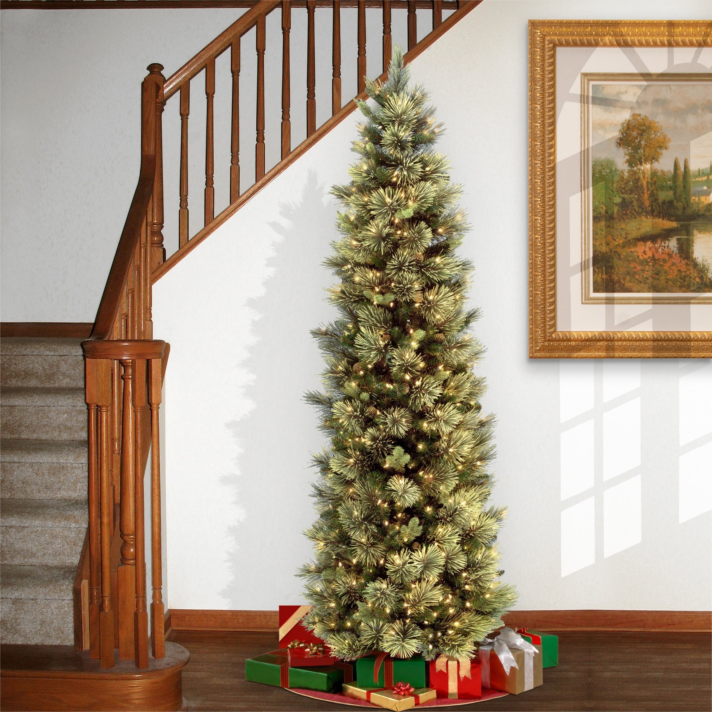 9 Ft. Carolina Pine Slim Tree With Clear Lights