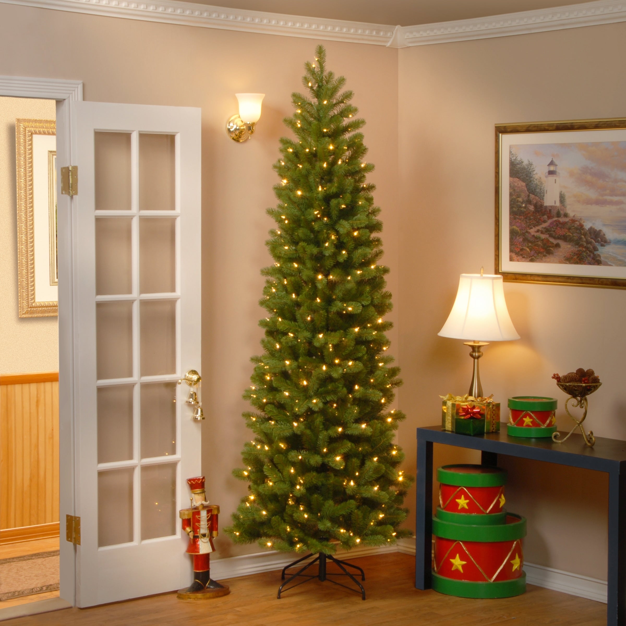 9 Ft. Downswept Douglas Pencil Slim Fir Tree With Clear Lights