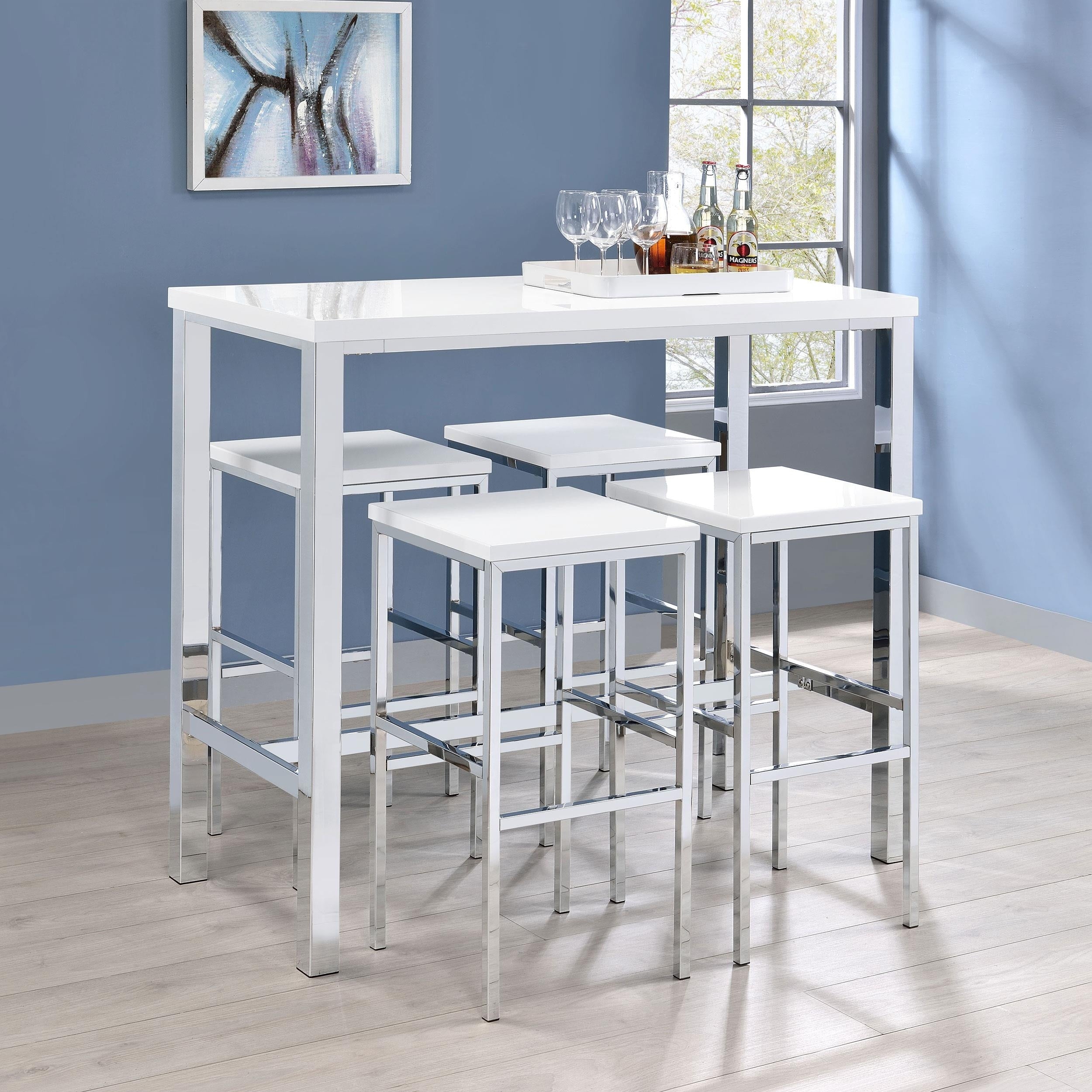 White High Gloss And Chrome 5 Piece Bar Set