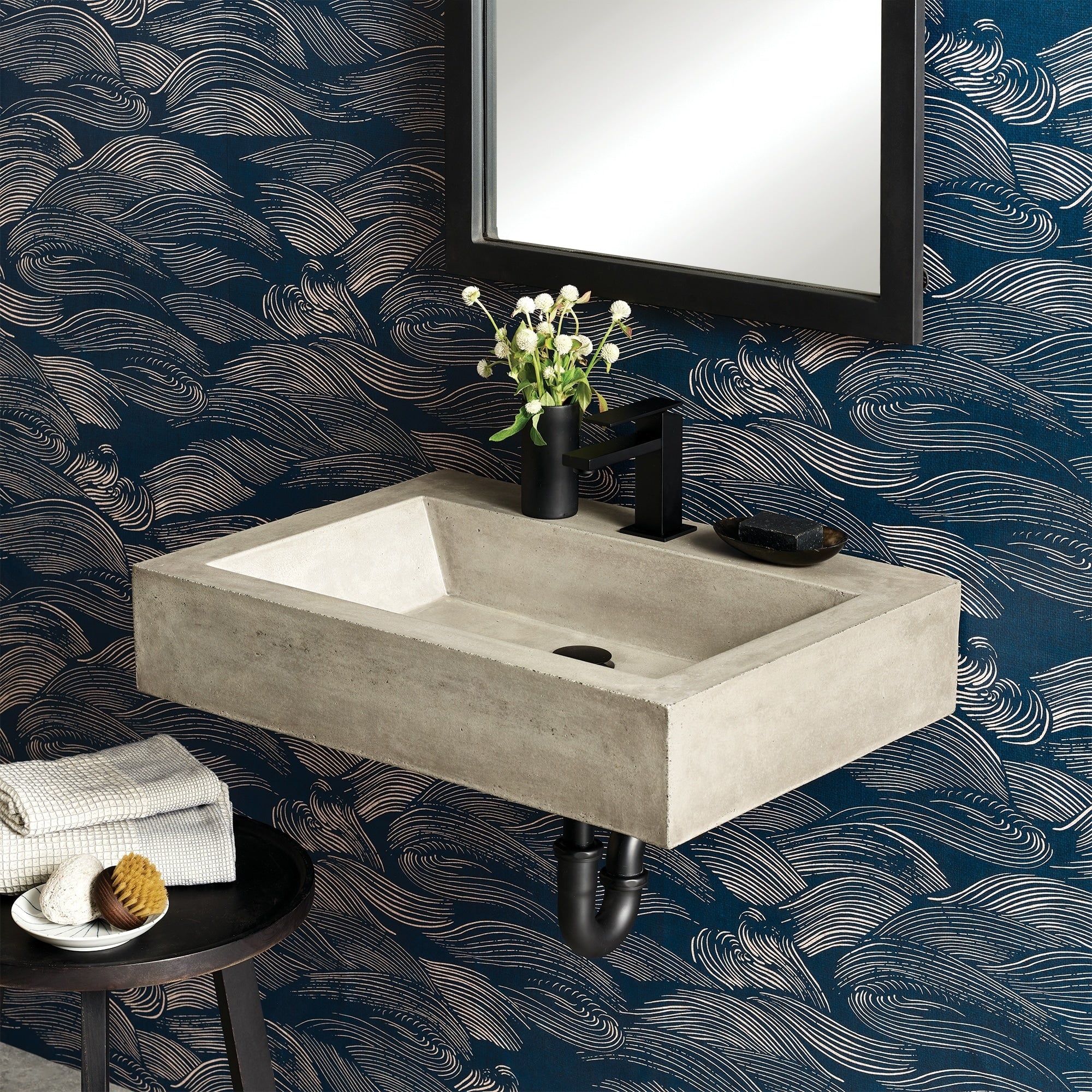 Natoma 24 Wall Mounted Concrete Rectangular Bathroom Sink Single Faucet Hole
