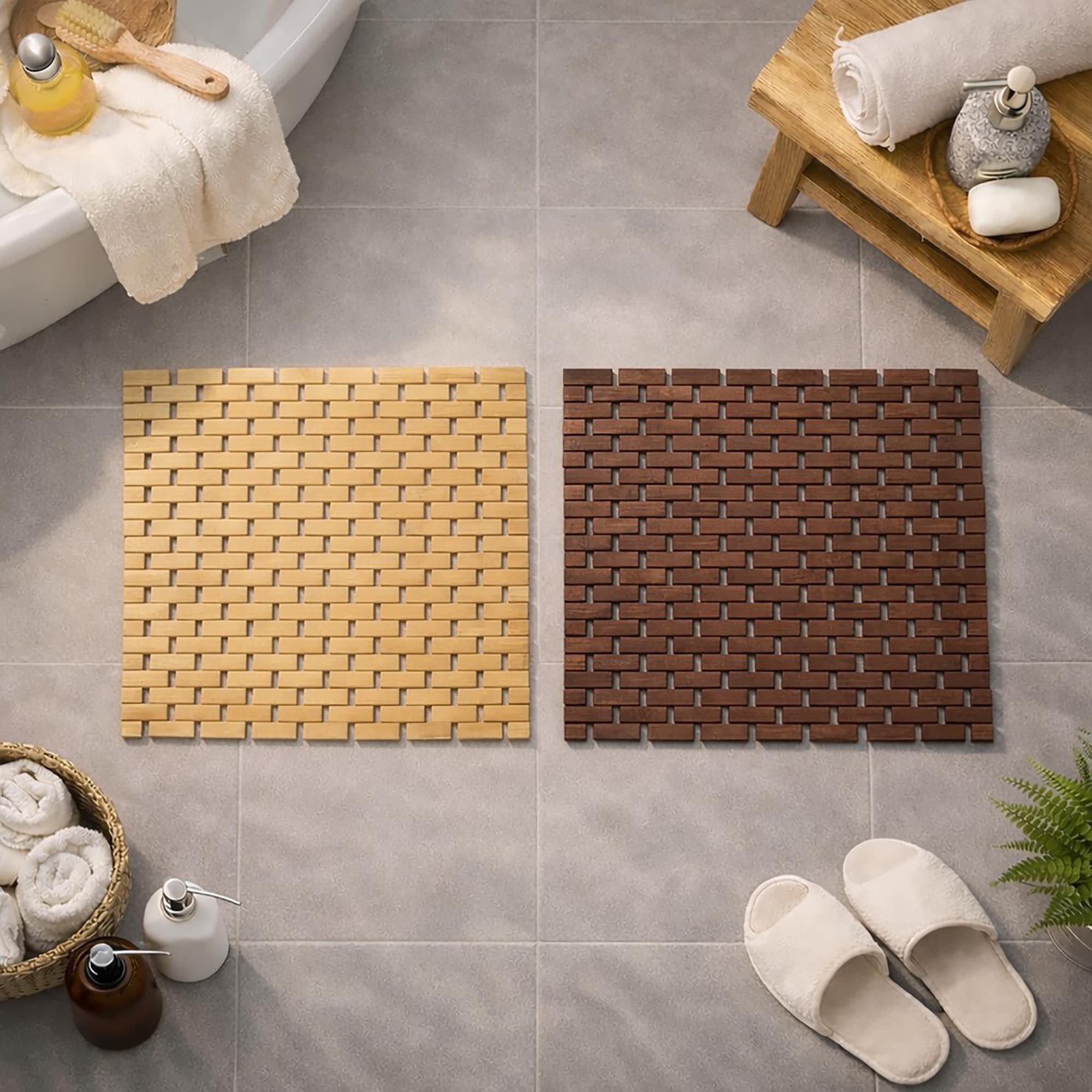 Bamboo Slats Roll Up Bathmat Shower Door Rug Anti Slippery