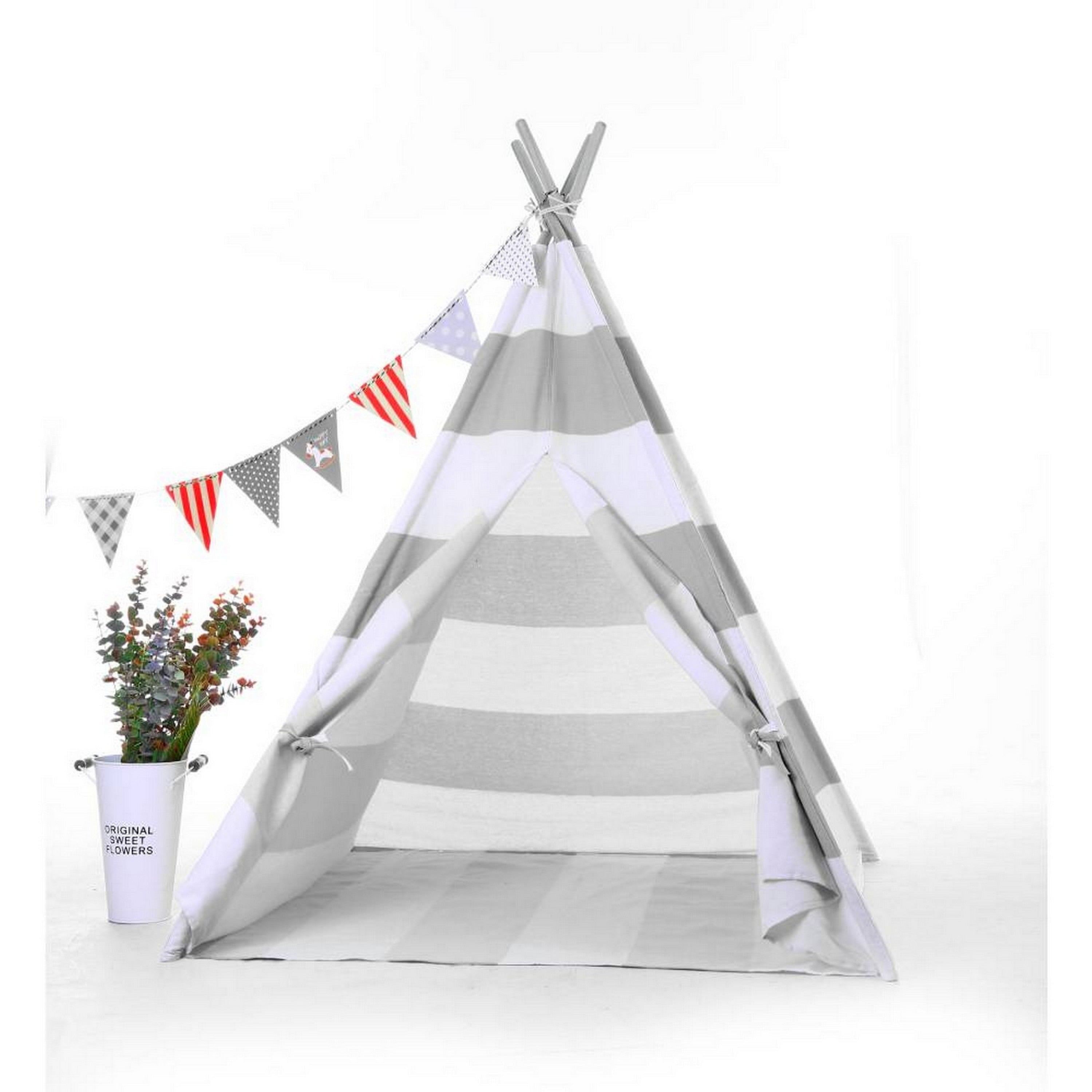 Natural Cotton Canvas Teepee Tent For Kids Indoor Outdoor Use 2Pc