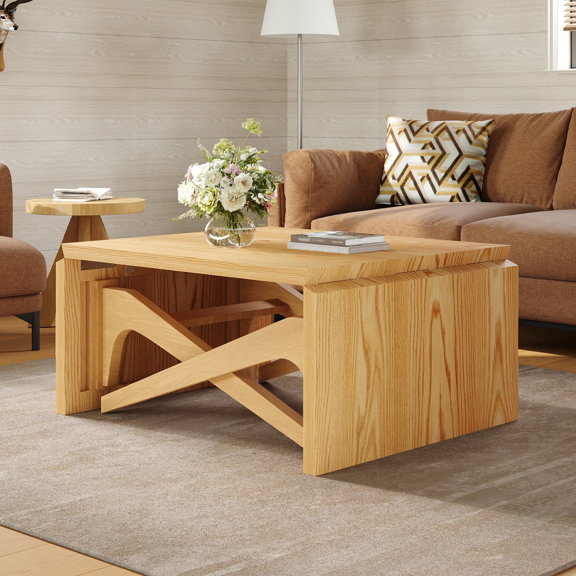 Natural Expandable Coffee Table Side Table With Legs Sofa Table Center Table Accent Table Dining Table