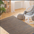 Natural Fiber Hand Woven Detailed Blue Geometric Area Rug