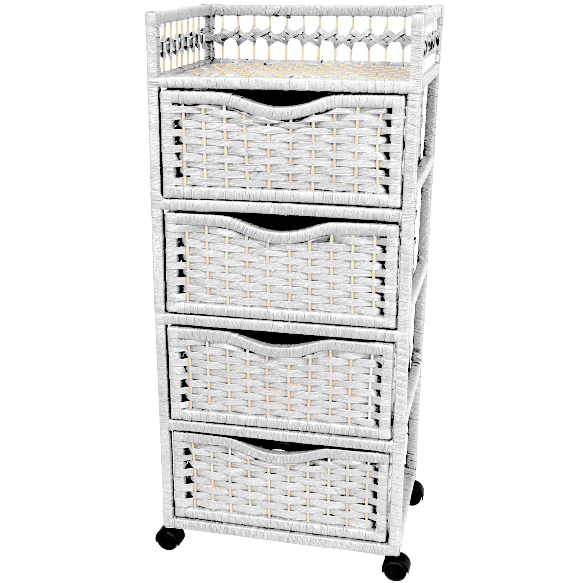 Handmade Natural Fiber Wheeled 4 Drawer Chest Of Drawers China