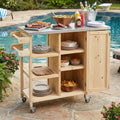 Natural Foldable Outdoor Kitchen Island With Lockable Wheels Patio Kitchen Island Kitchen Cart With Towel Rack