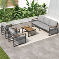 Natural Grey Outdoor Seating Set With 3 Seater Sofa Club Chairs Patio Conversation Set With Coffee Table