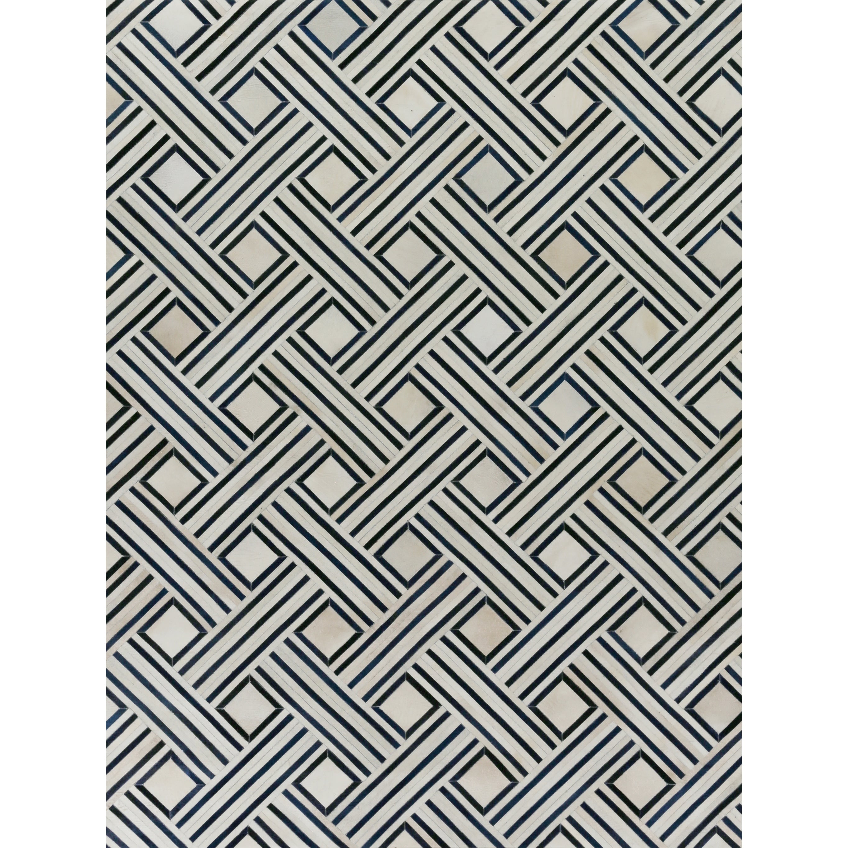 Natural Hide Hand Tufted Leather Hide Ivory Blue Multi Area Rug 5 X 8