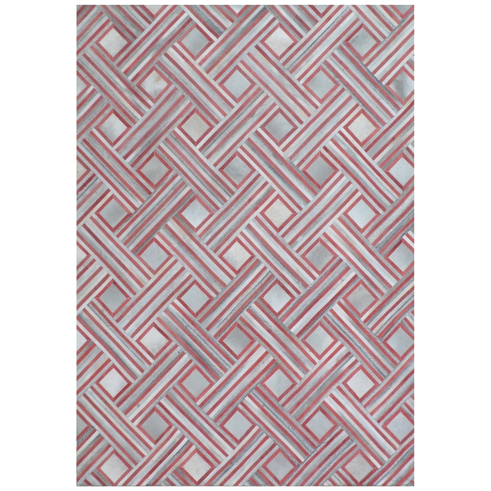 Natural Hide Hand Tufted Leather Hide Red Multi Area Rug 8 X 10