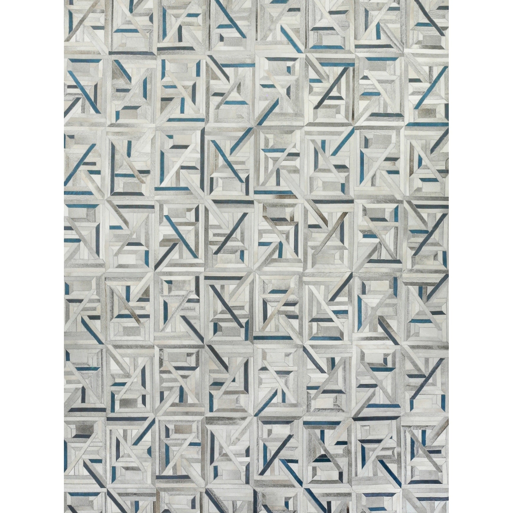 Natural Hide Hand Tufted Leather Hide Silver Blue Area Rug 13 X 14