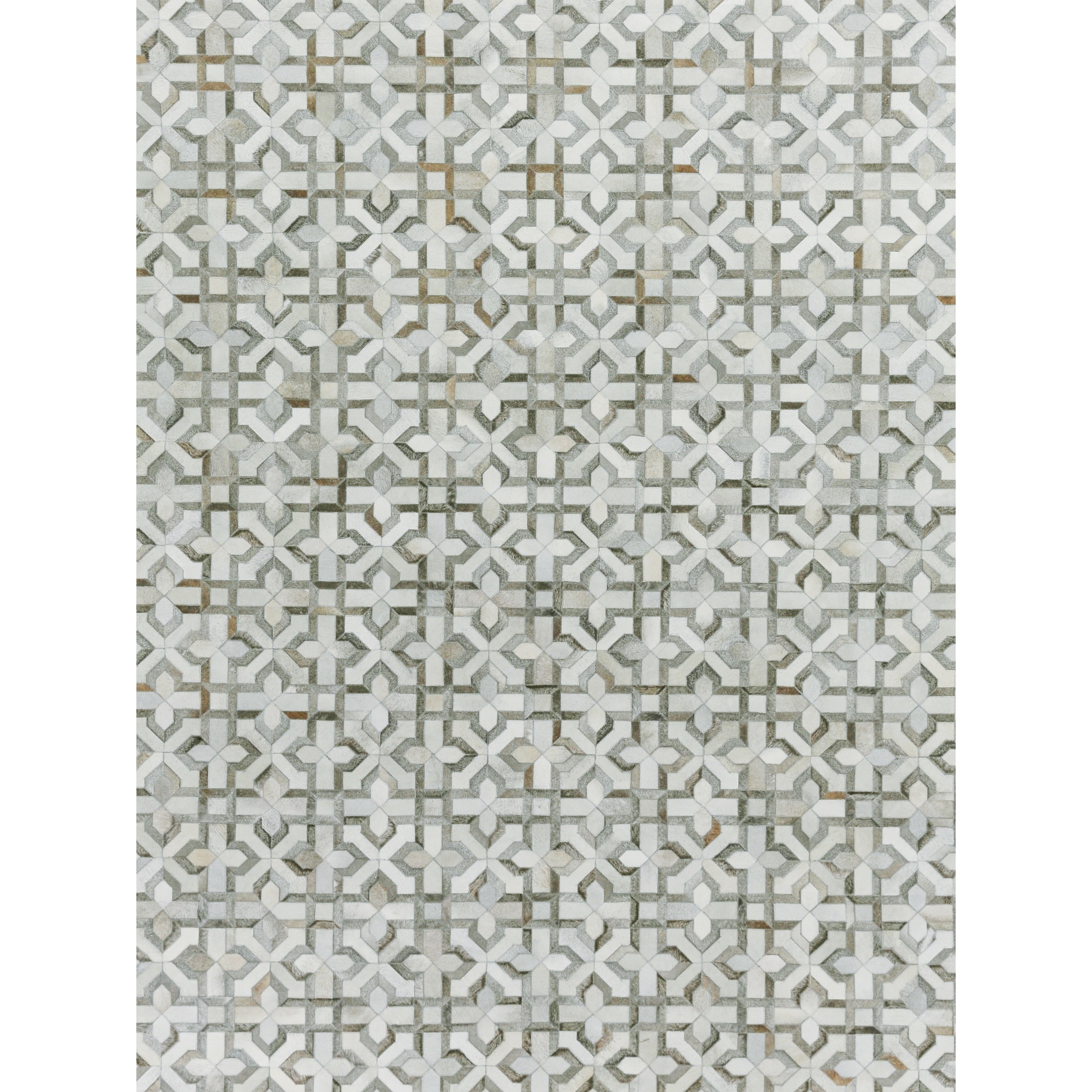 Natural Hide Hand Tufted Leather Hide Silver Ivory Area Rug 8 X 10
